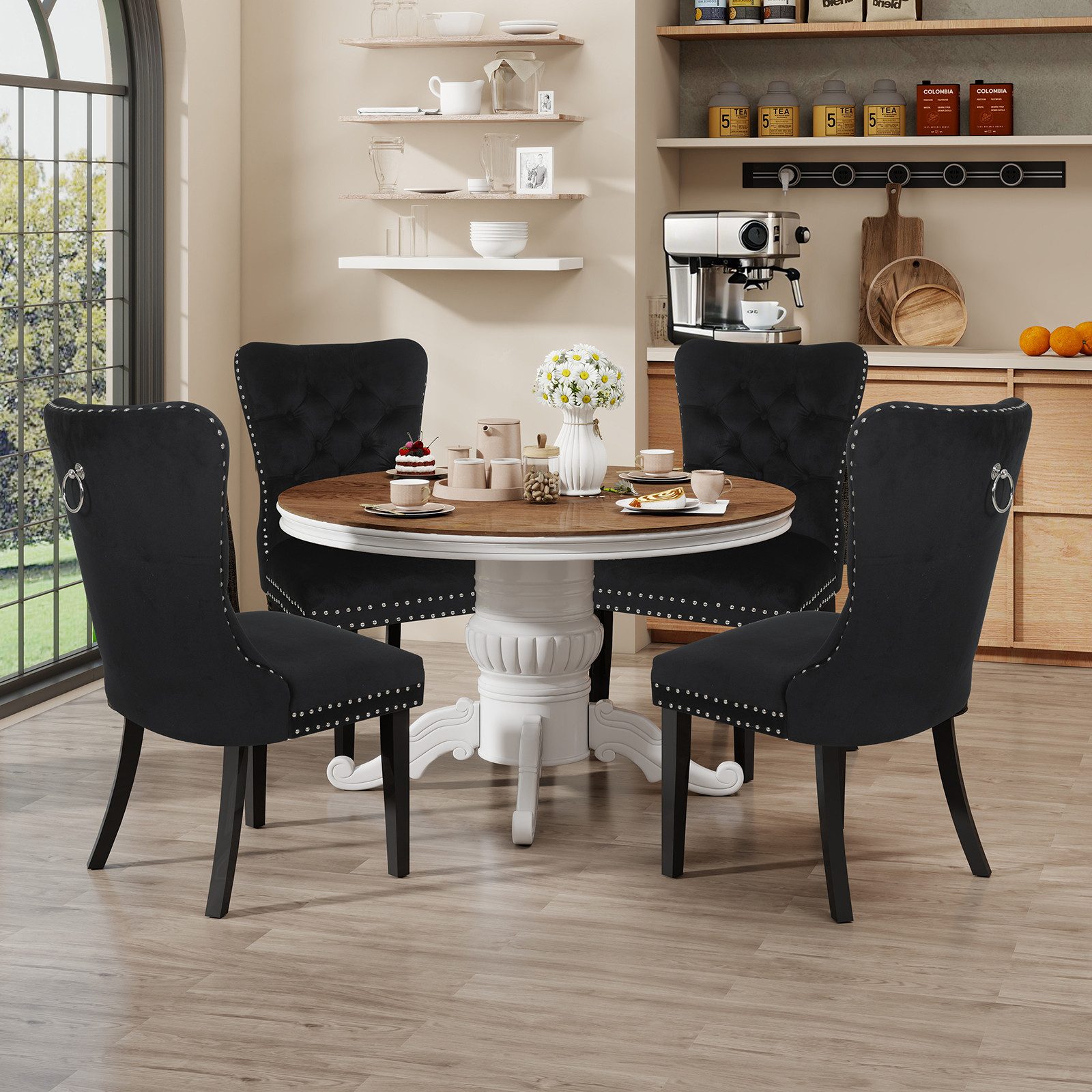 Puluomis Esszimmerstuhl (2/4/6/8 Set Grau/ Schwarz/Beige, 4 St), Samt Stuhl günstig online kaufen