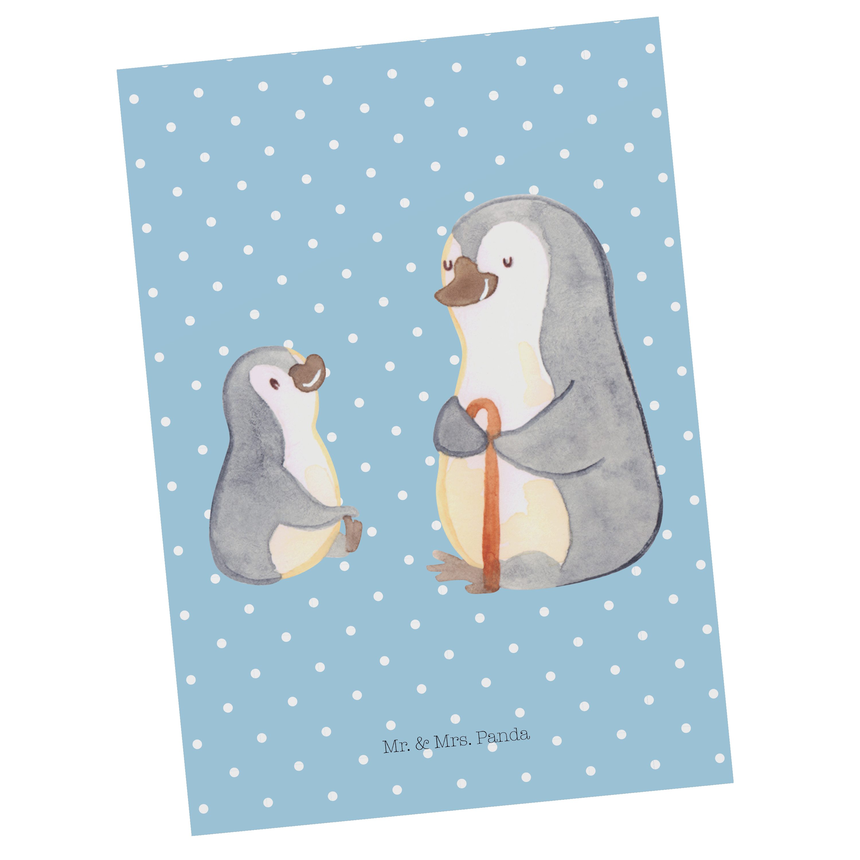 Mr. & Mrs. Panda Postkarte Pinguin Opa Enkel - Blau Pastell - Geschenk, Geschenk für Opa, Opi, D