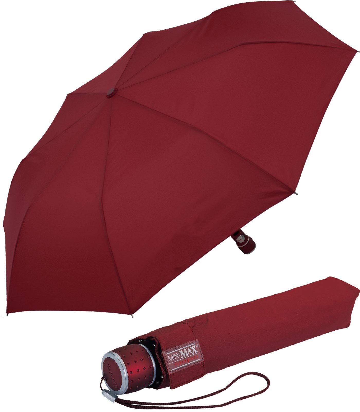 Impliva Taschenregenschirm miniMAX® mit Auf-Automatik windsicher uni, der zuverlässige Begleiter bordeaux