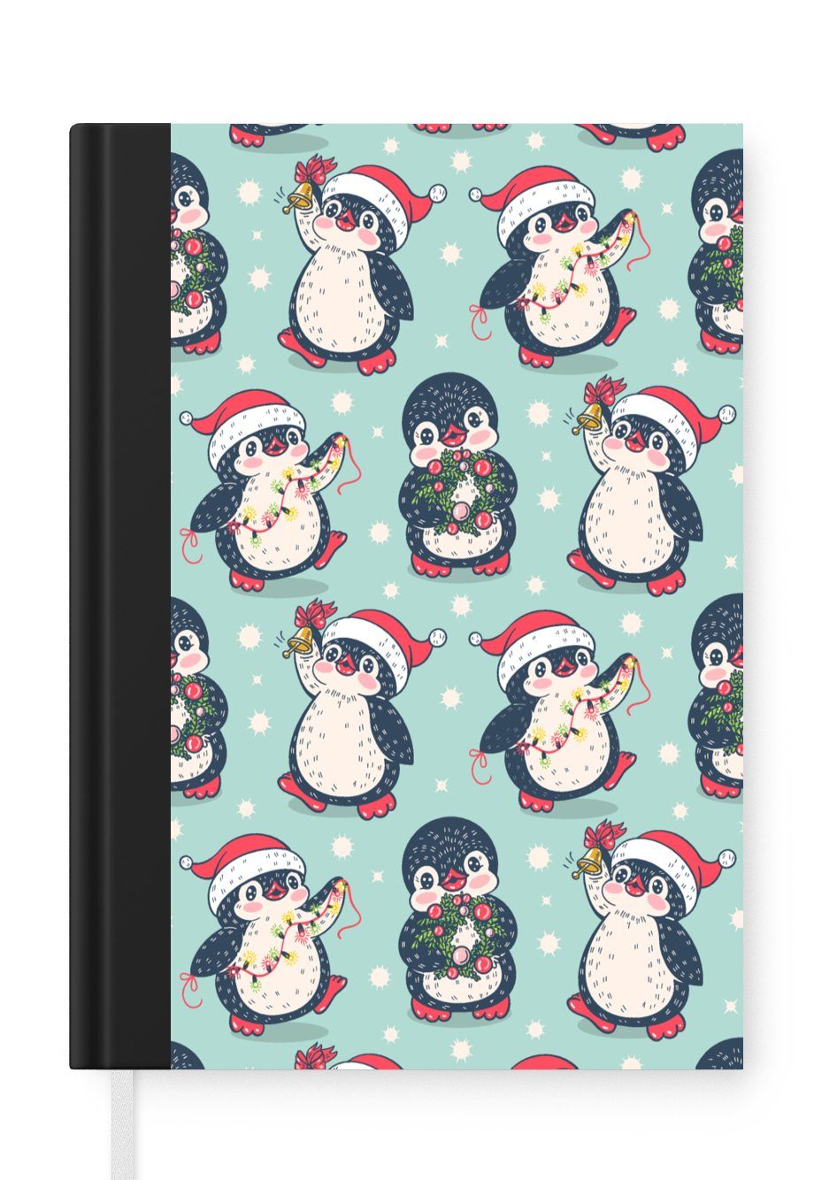 MuchoWow Notizbuch Pinguin - Lichterkette - Weihnachtskranz - Schnittmuster, Journal, Merkzettel, Tagebuch, Notizheft, A5, 98 Seiten, Haushaltsbuch