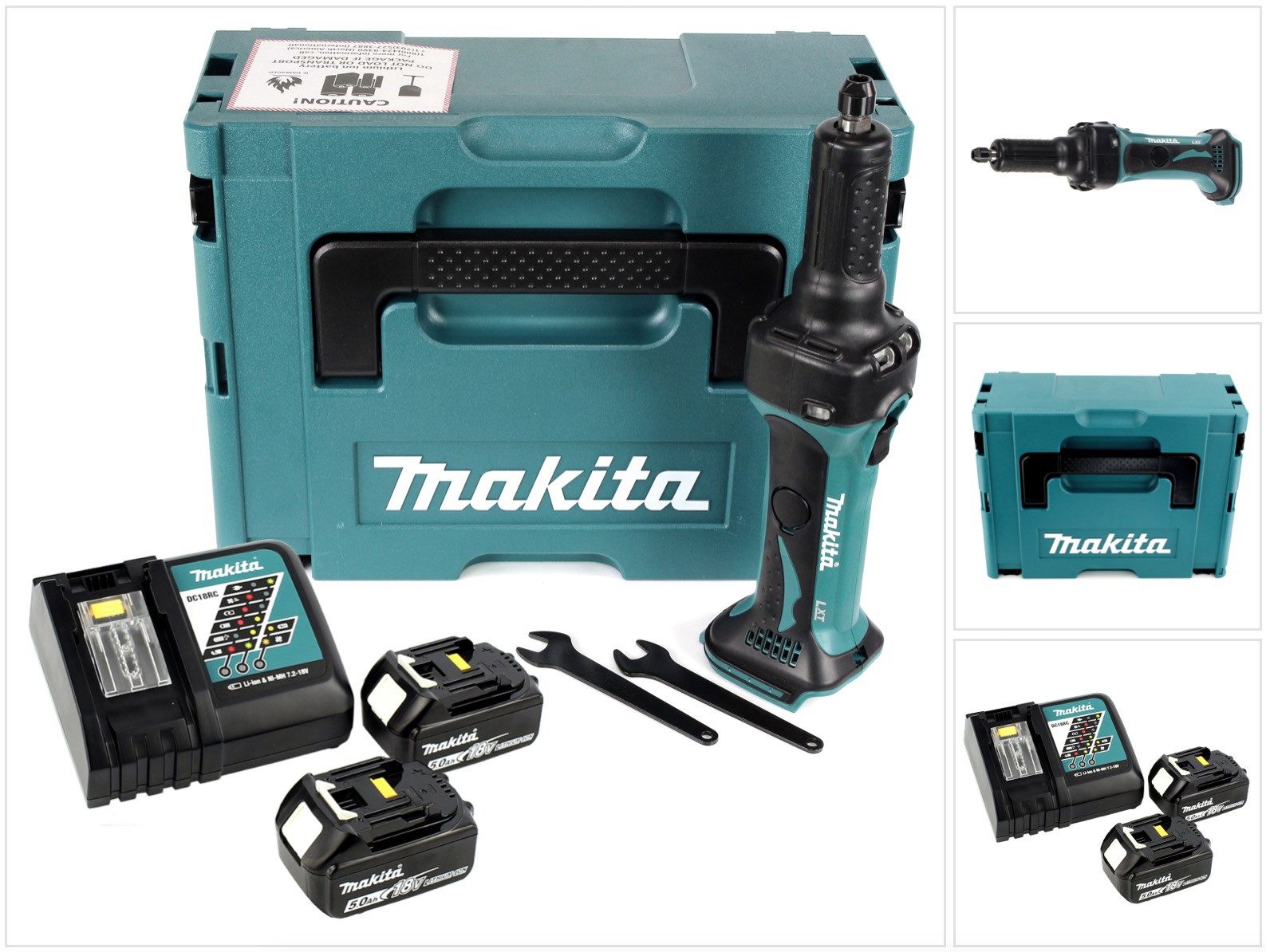 Makita Akku-Geradschleifer DGD 800 RTJ Akku Geradschleifer 18V + 2x Akku 5,0Ah + Ladegerät + Mak