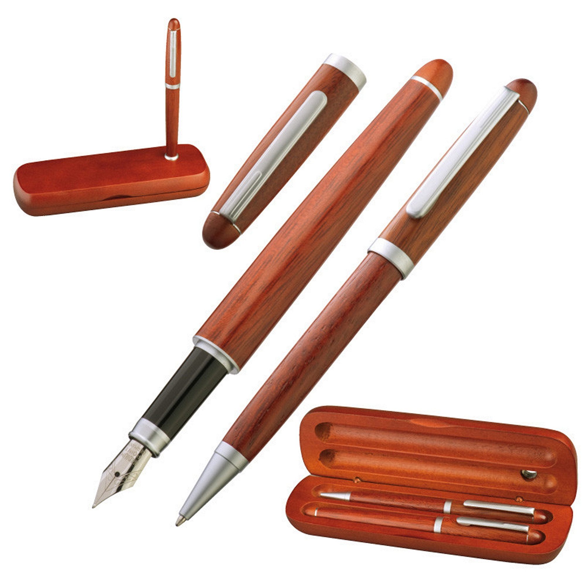 Macma Kugelschreiber Holz-Schreibset / bestehend aus Füller und Kugelschreiber / Farbe brau
