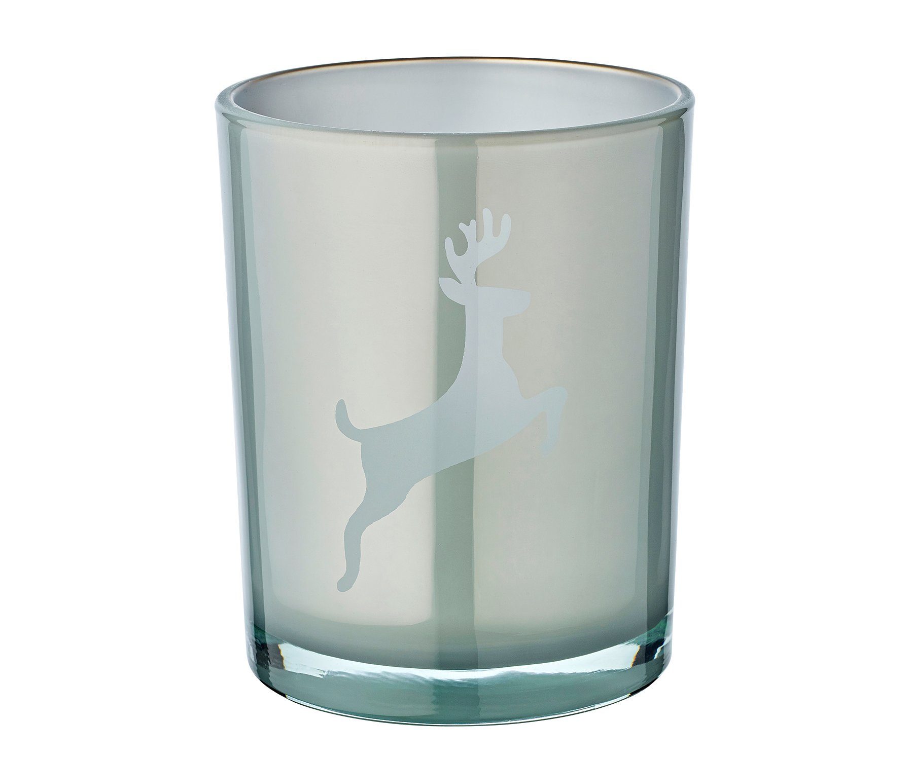 Kerzenglas EDZARD Teelichtglas Windlicht Grau-Weiß, Windlicht, Höhe cm, 10 in Ø cm mit 13 right, Teelichter, für Rentier-Motiv Loki