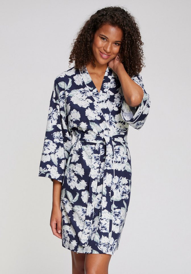 LASCANA Kimono, Kurzform, Baumwoll-Mix, Kimono-Kragen, Gürtel, mit schönem Blumenmuster