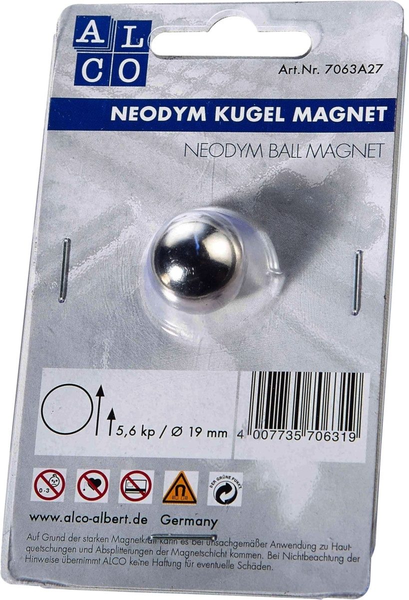 ALCO Magnet Kugelmagnet Neodoym Neodym (Nd) 19mm TG 5600 g silber VE=1 Stück