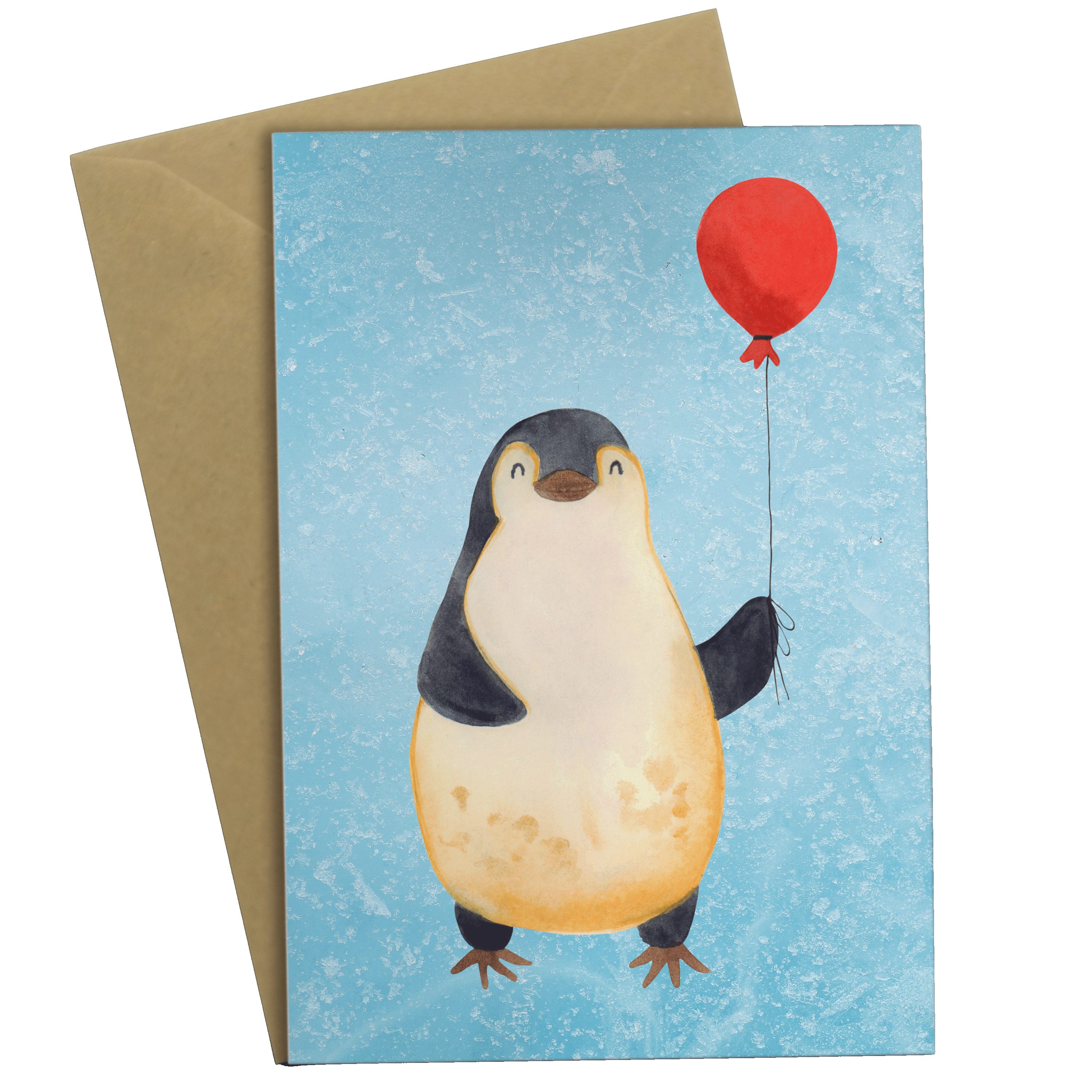Mr. & Mrs. Panda Grußkarte Pinguin Luftballon - Eisblau - Geschenk, fröhlich, neues Leben, Motiv