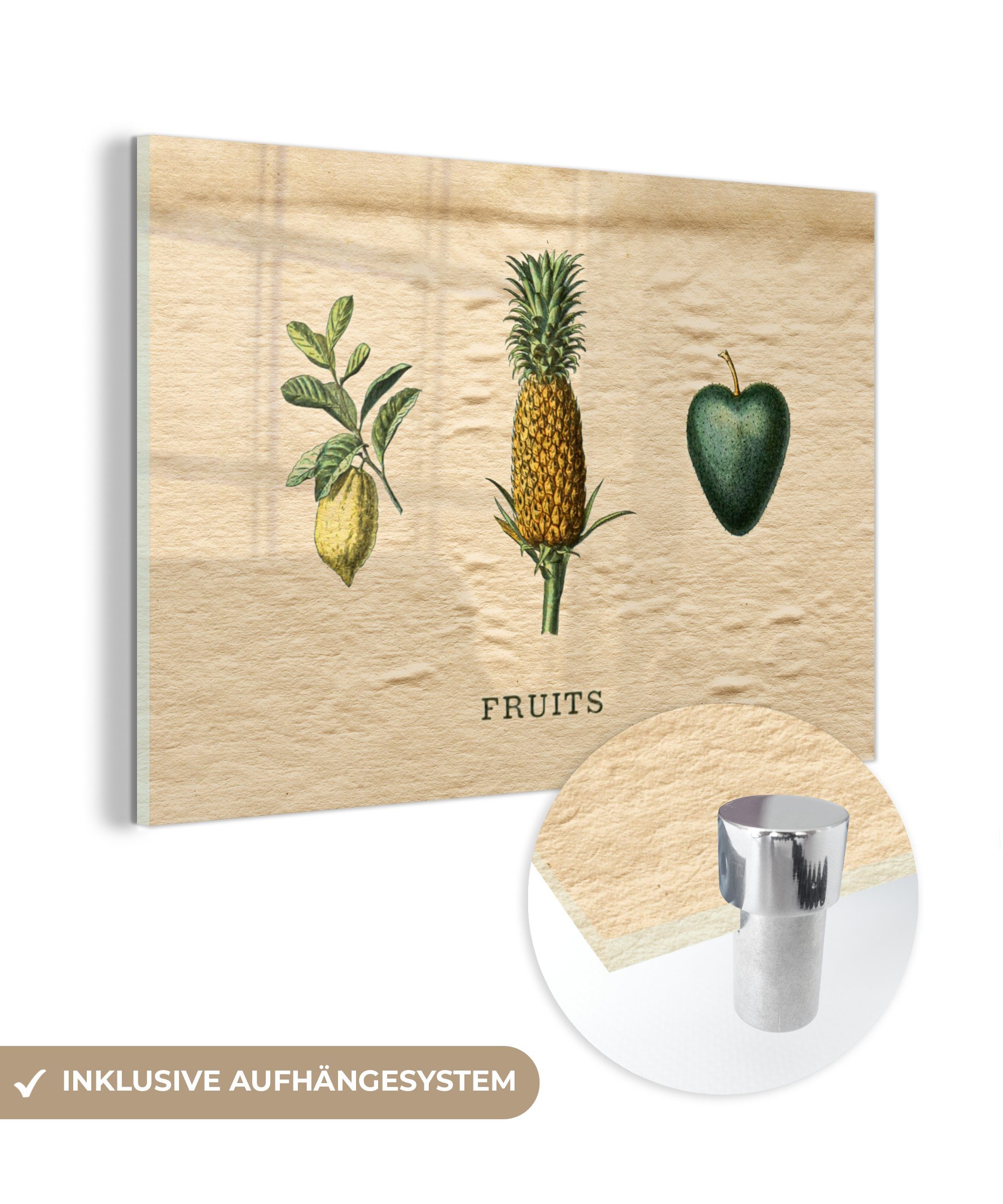 - Obst auf - Bilder auf Acrylglasbild (1 Foto Glasbilder Glas Glas - Ananas, St), Wandbild Lebensmittel - - MuchoWow Wanddekoration