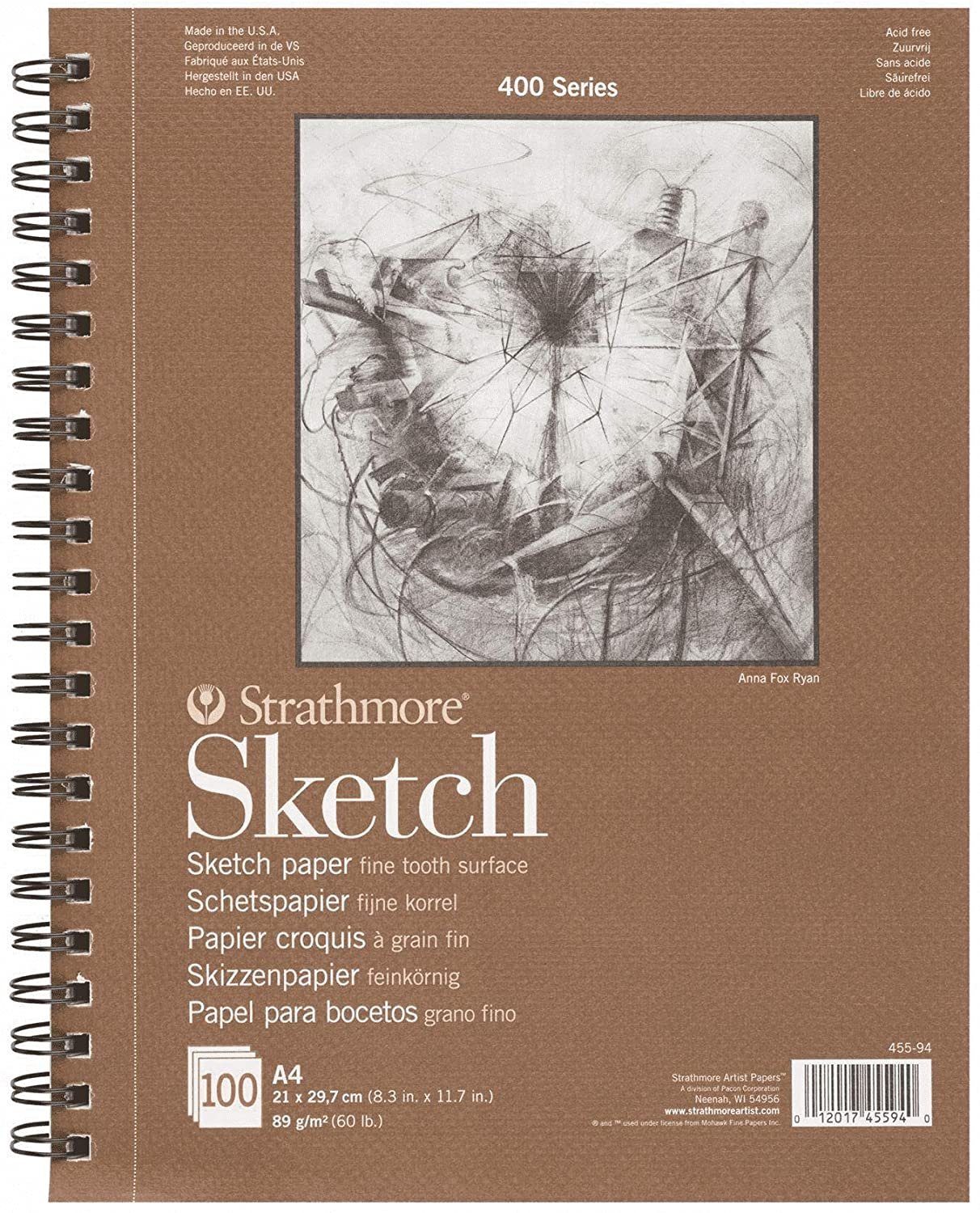 Strathmore Artist Papers™ Skizzenblock Skizzen-Papier, Spiralblock, A4, 21 x 29,7 cm, 89 g/m², 100 Blatt, 400 Series Sketch