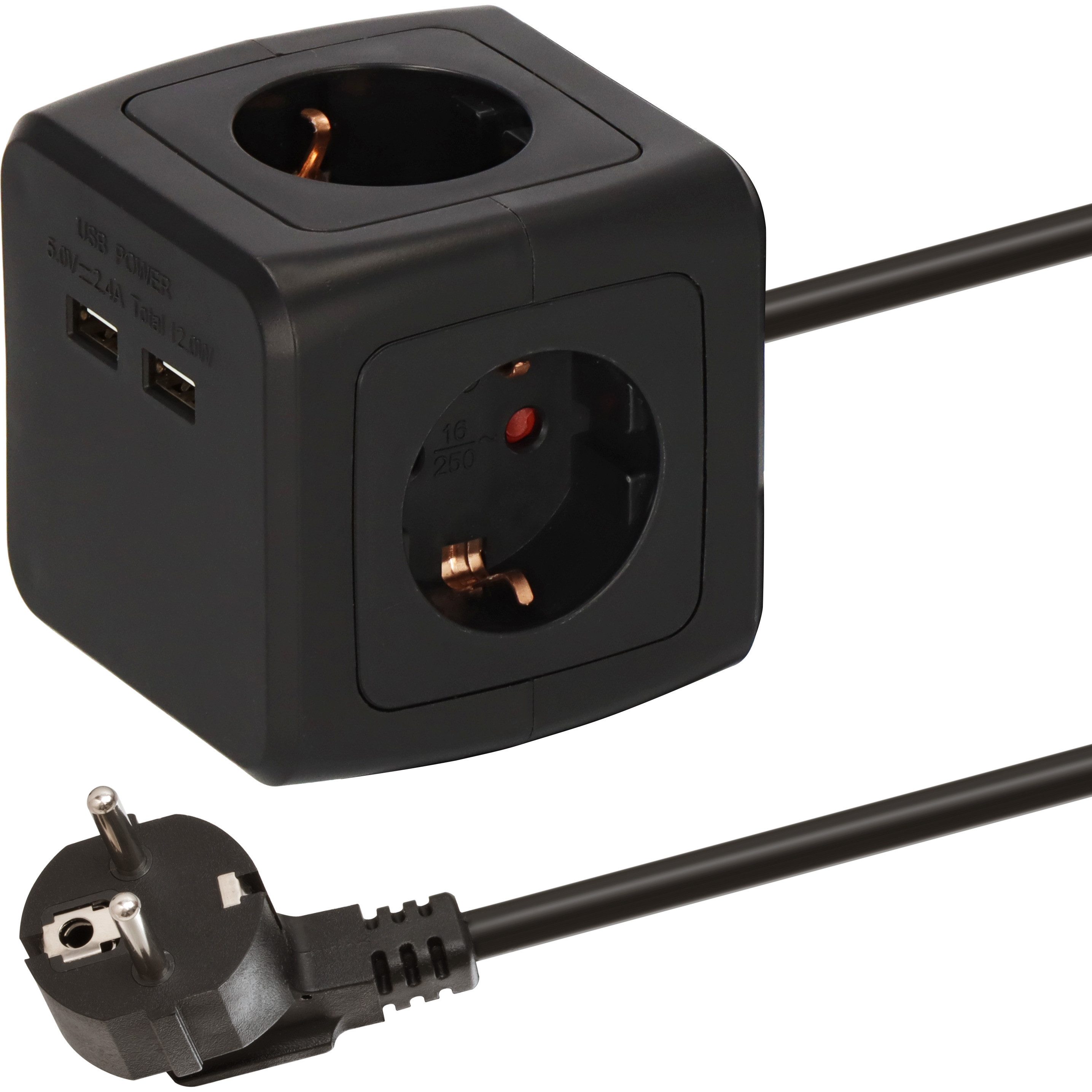 Brennenstuhl Steckdosenwürfel 4-fach mit 2x USB, 1,4m Kabel Mehrfachsteckdose 4-fach (Kabellänge 1.4 m)