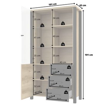 Lomadox Vitrine ORADEA-83 Okapi Walnuss Nb. mit schwarz supermatt 101/191/43 cm