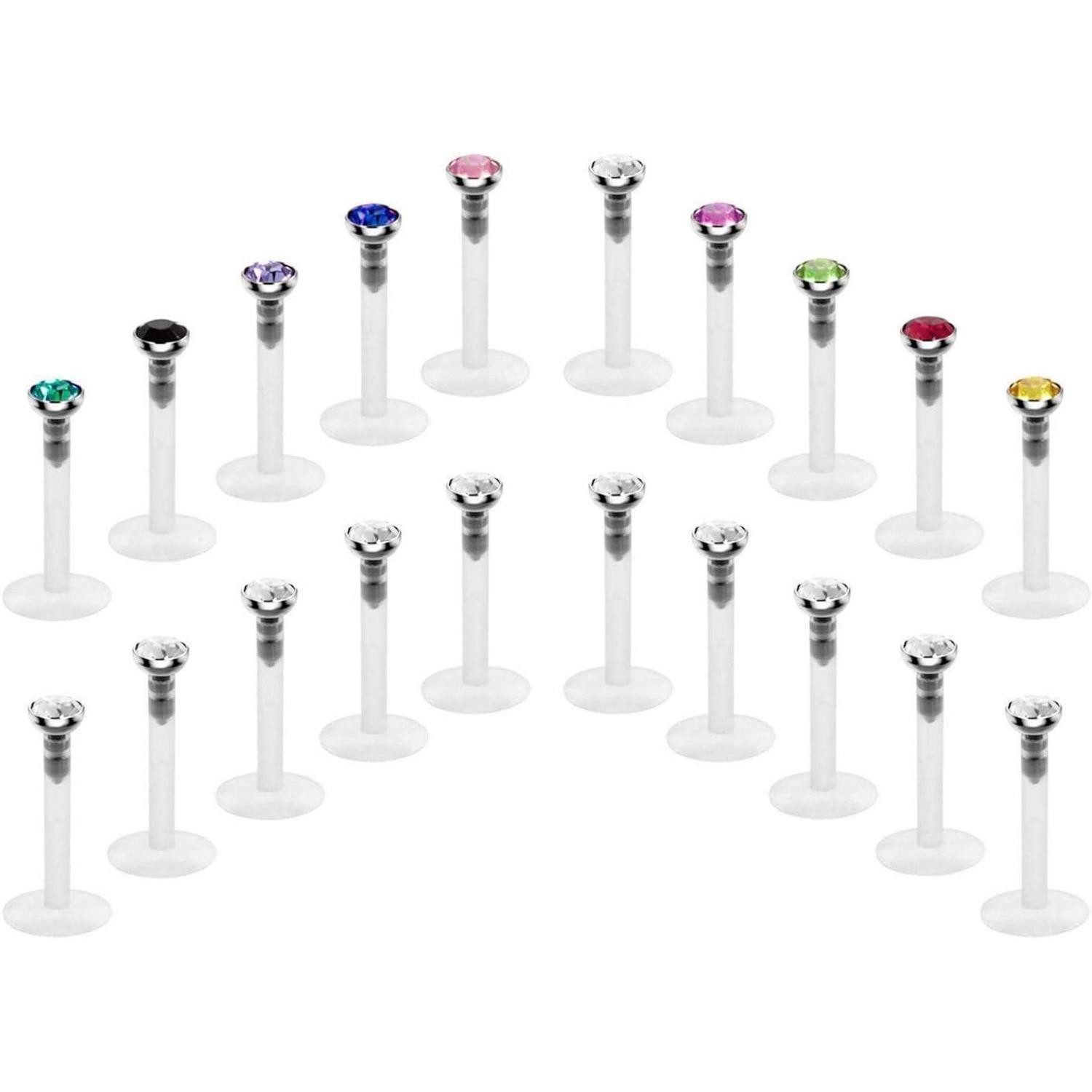 Crdifu Piercing-Set Flexibles Lippenpiercing Labret Stecker Set Kunststoff Kristall 16G