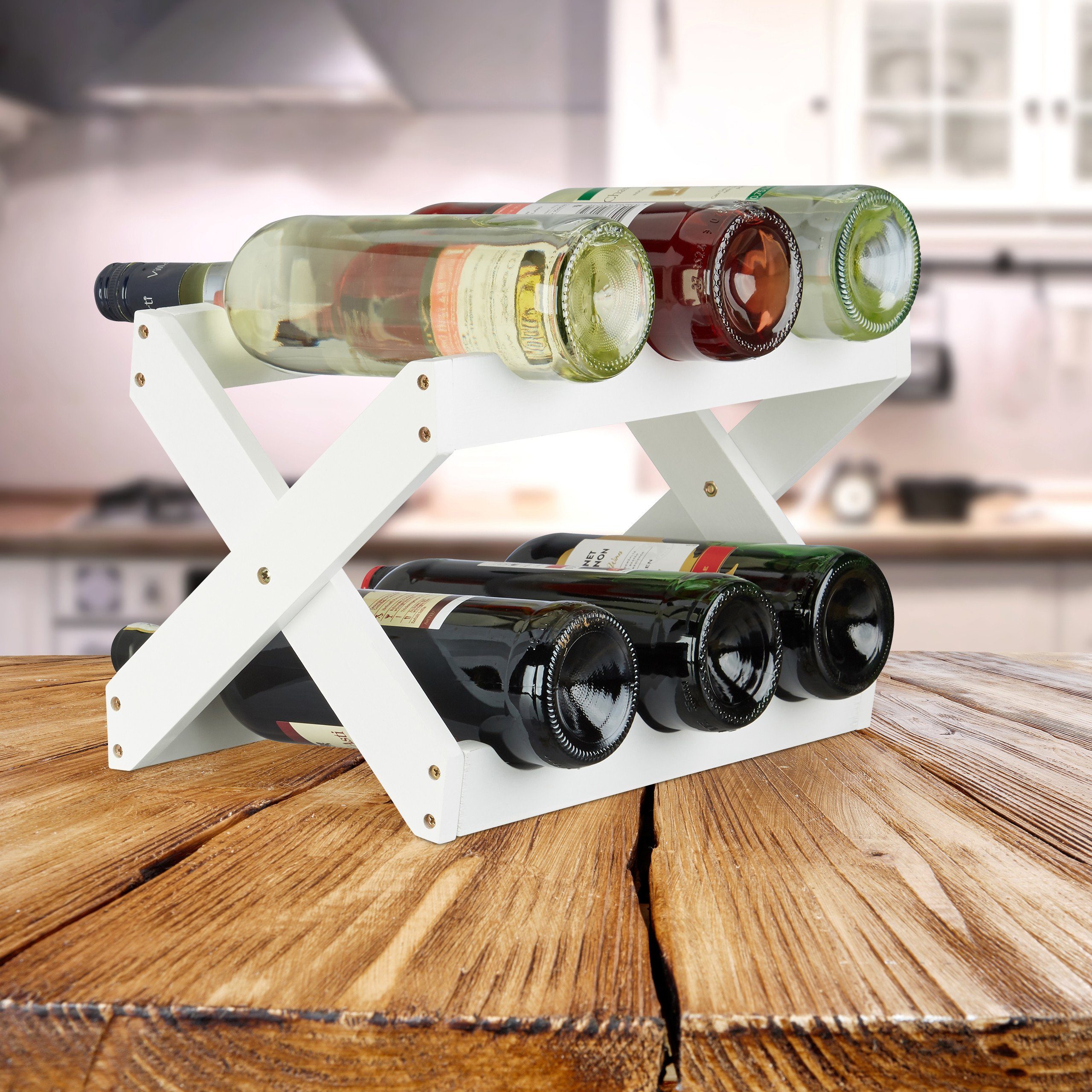 relaxdays Weinregal Bambus X shape weiß günstig online kaufen