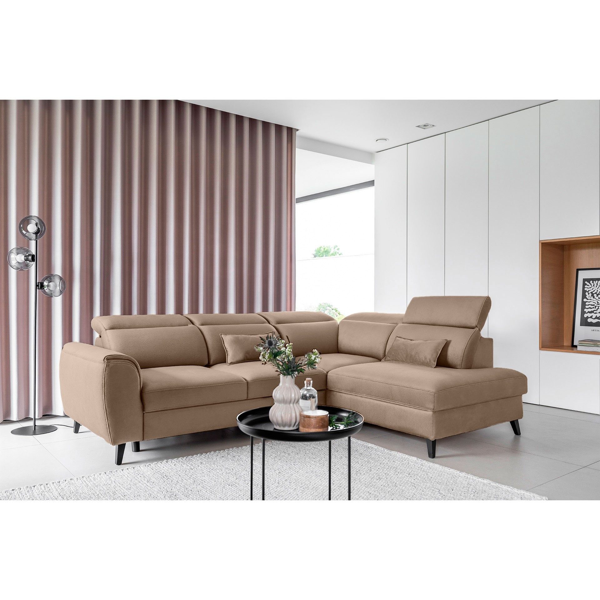 Myhomelando Ecksofa Noble, mit Schlaffunktion, Bettkasten und verstellbare Kopflehnen