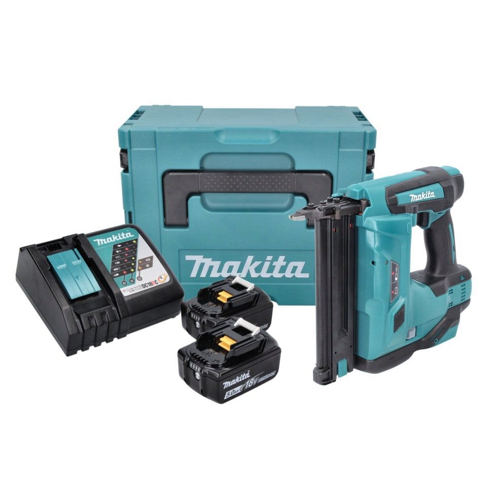 Makita Stauchkopfnagler DBN 500 RTJ Akku Stauchkopfnagler 18 V 15-50 mm + 2x Akku 5,0 Ah