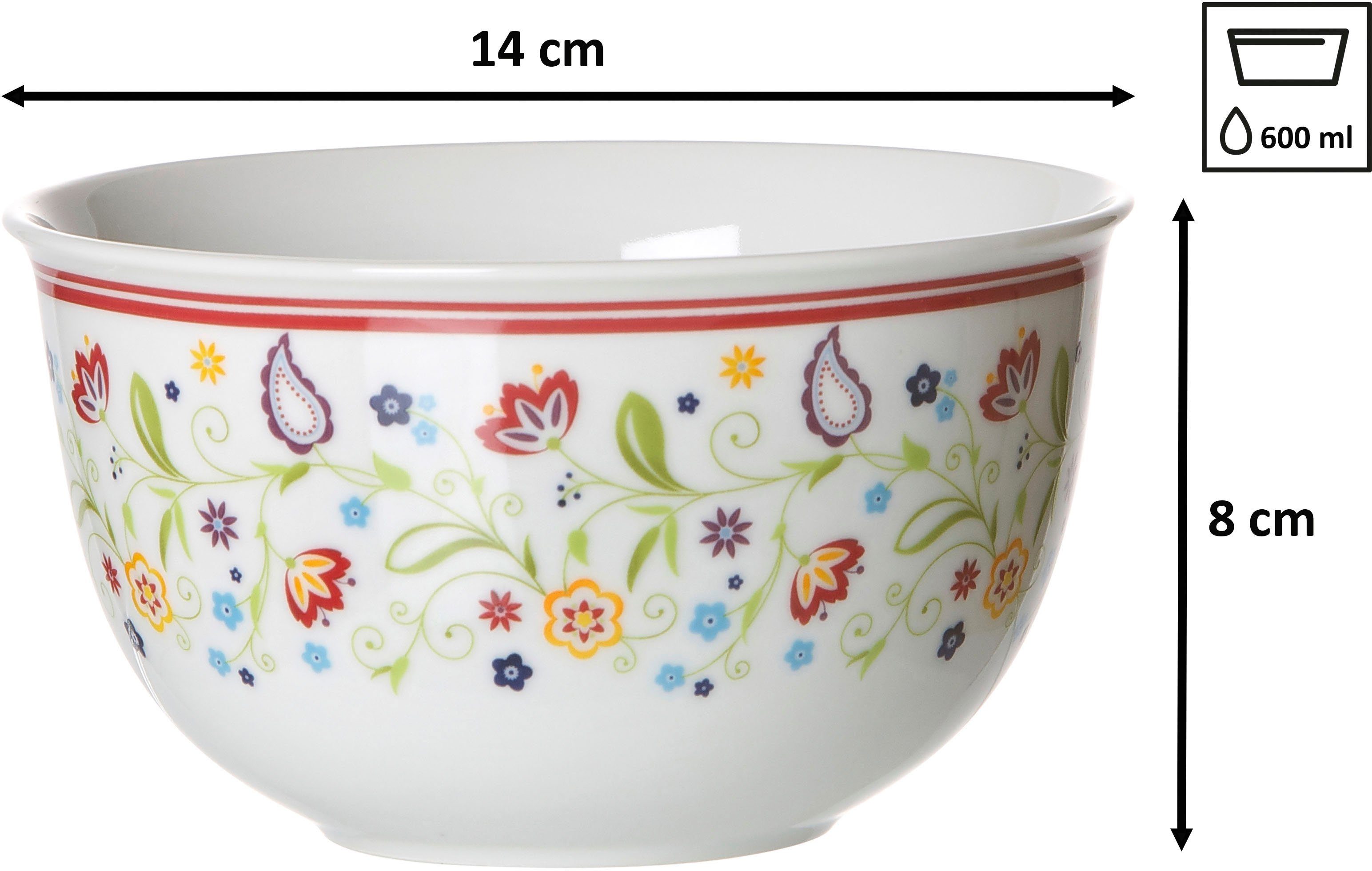 Ritzenhoff & Breker Müslischale Doppio Shanti, Porzellan, (Set, 6-tlg), Geschirr-Set, Paisley-Blüten-Dekor