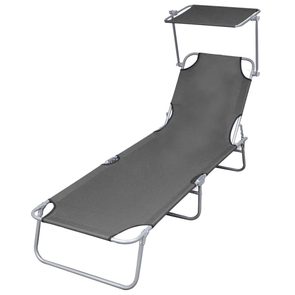 Campingliege 120 kg Klappliege mit Sonnenschutz Stahl Grau Campingliege