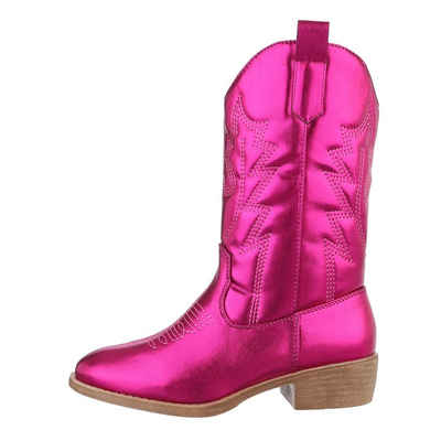 Ital-Design Kinder Cowboyboots Western Stiefel Blockabsatz Stiefel in Pink