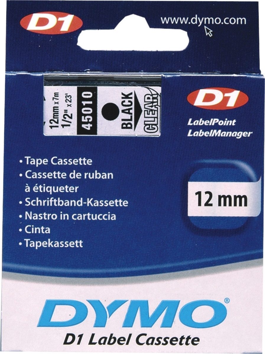 Beschriftungsband Etikettenband Dymo D1 12mm/7m schwarz/transparent (5 Stück)