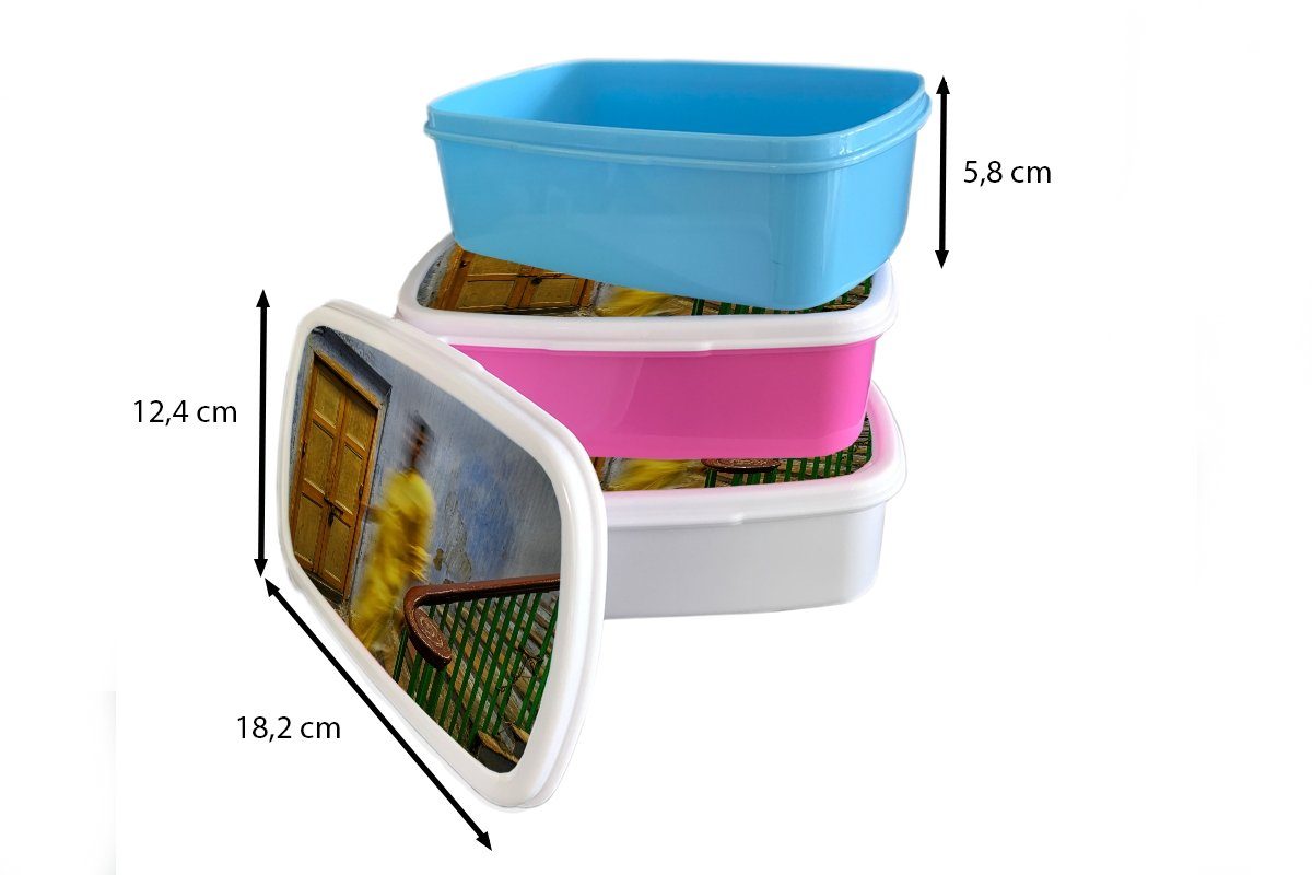 MuchoWow Lunchbox Mädchen und Kinder Kunststoff, (2-tlg), Erwachsene, - weiß Treppe Brotbox für - Architektur, - für Tür Mensch und Jungs Brotdose