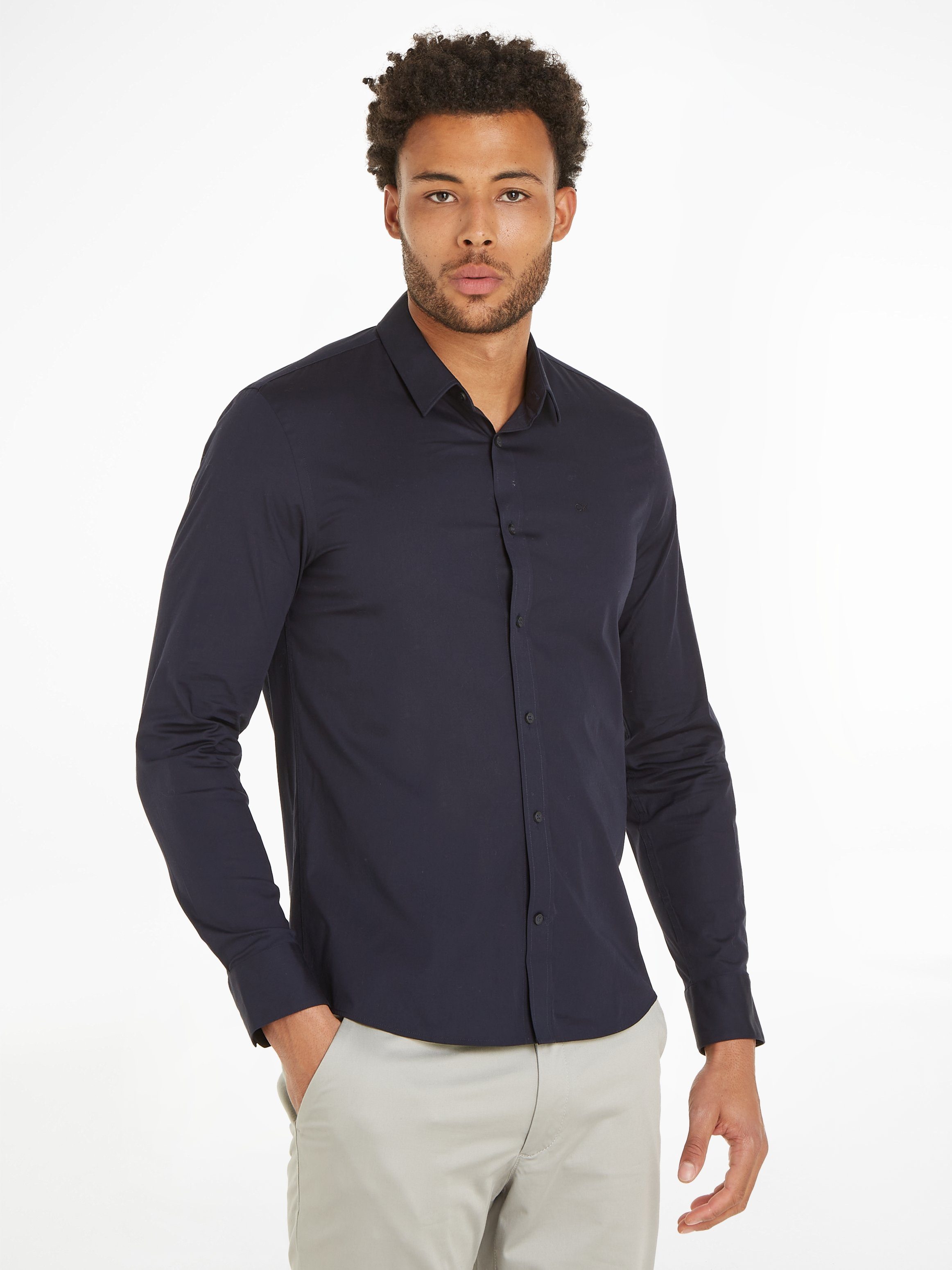 Calvin Klein Langarmhemd SLIM FIT STRETCH POPLIN mit Kentkragen