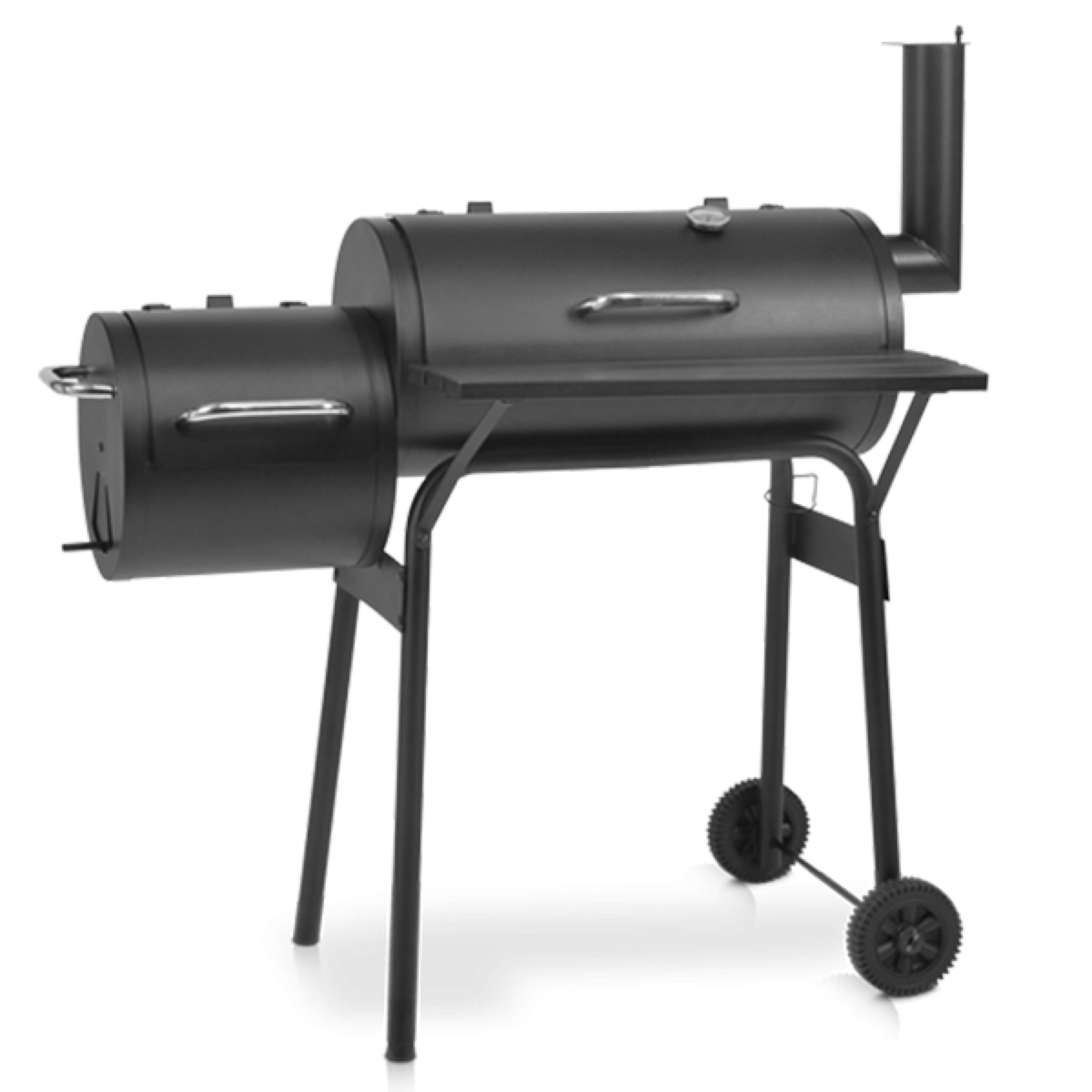 Smoker Holzkohlegrill Grillwagen mit Deckel, Thermometer, 2 Brennkammern