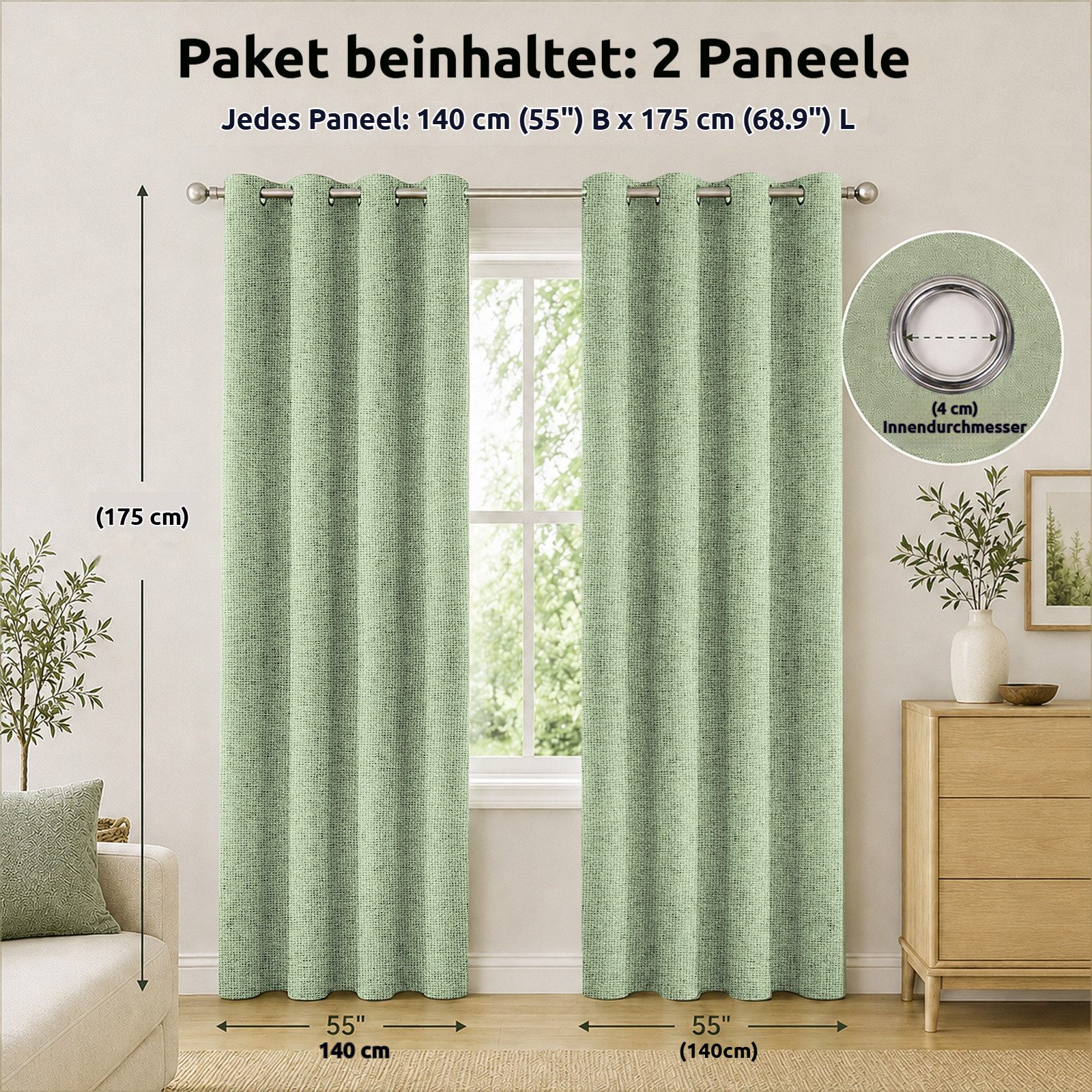BlingBin Verdunkelungsvorhang 100 % verdunkelnde Ösengardinen 2‑er Set, Leinenoptik (2 St), verdunkelnd, blickdichte Thermovorhänge mit Wärmeschutz und Schallschutz