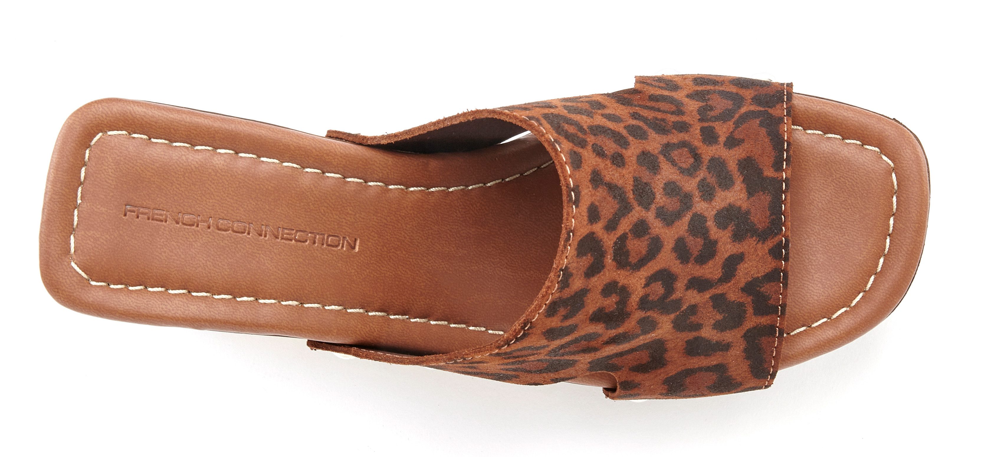 French Connection Mule, Sandale, offener Schuh, Sommerschuhe, Lederpantolette Pantolette aus Leder mit Blockabsatz und Plateausohle