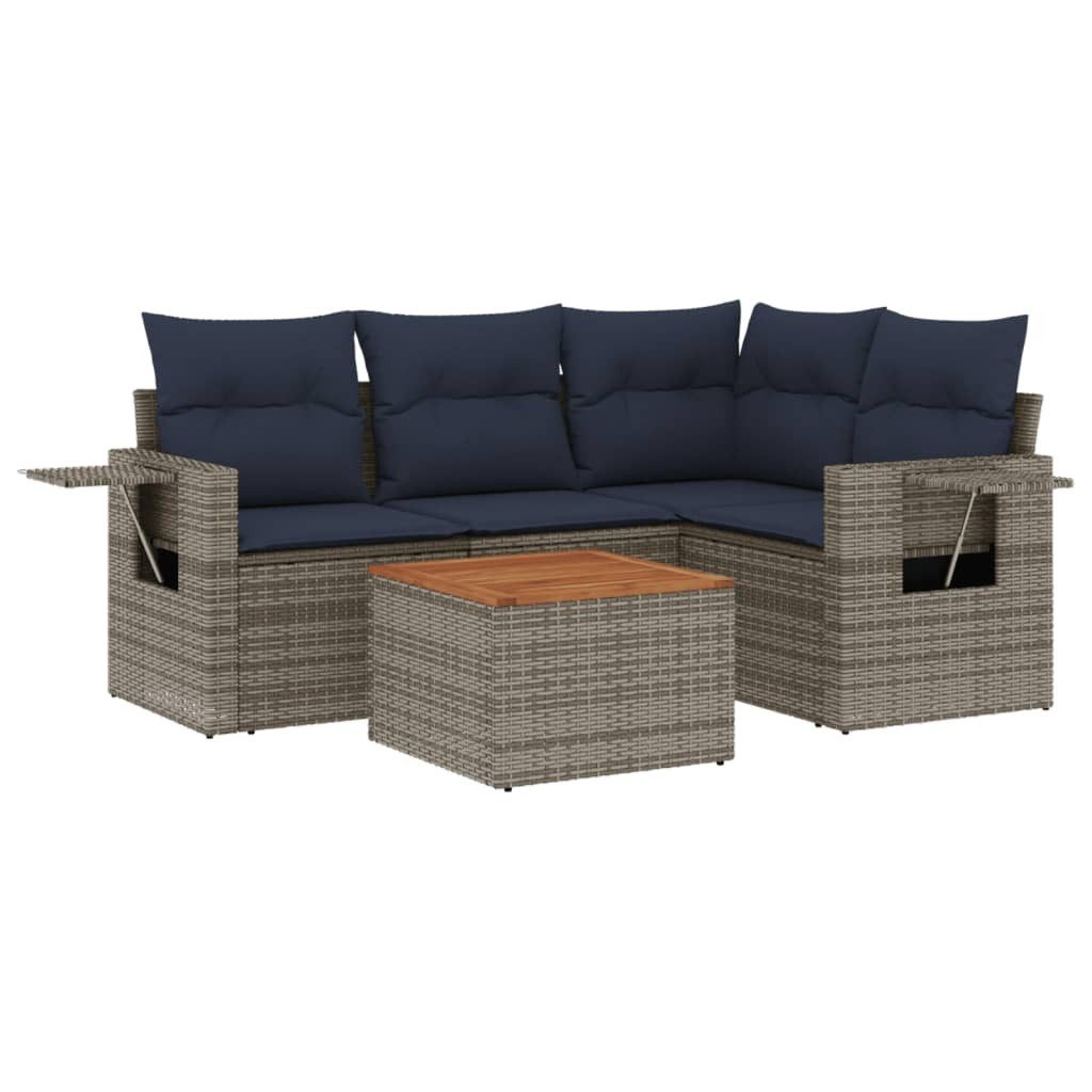 vidaXL Sofaelement 5-teiliges Gartensofa-Set mit Kissen, grau, Polyrattan (1 St)
