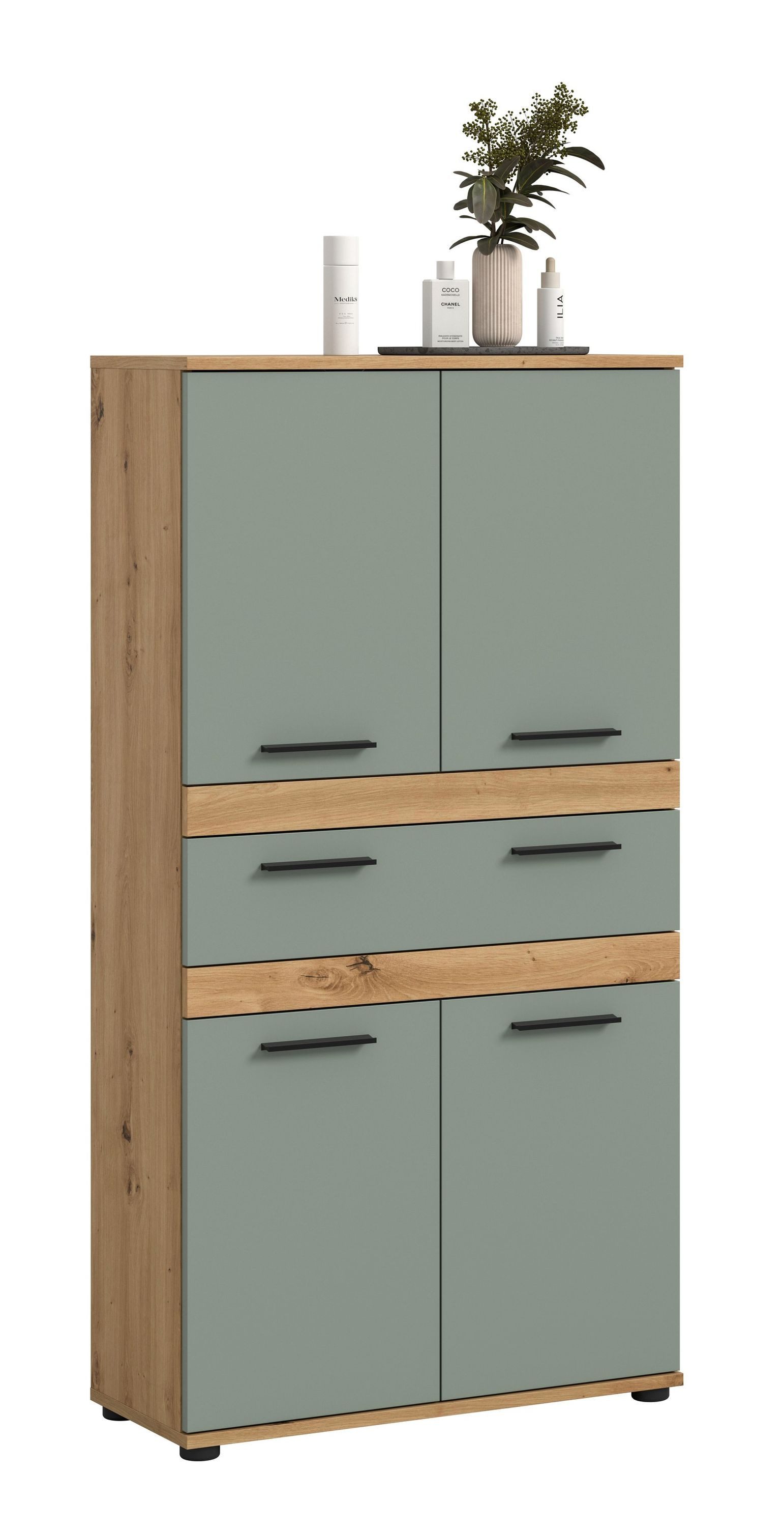 Aileenstore Hochschrank NORDIC 70 cm Breite, Salbei, 4 Türen