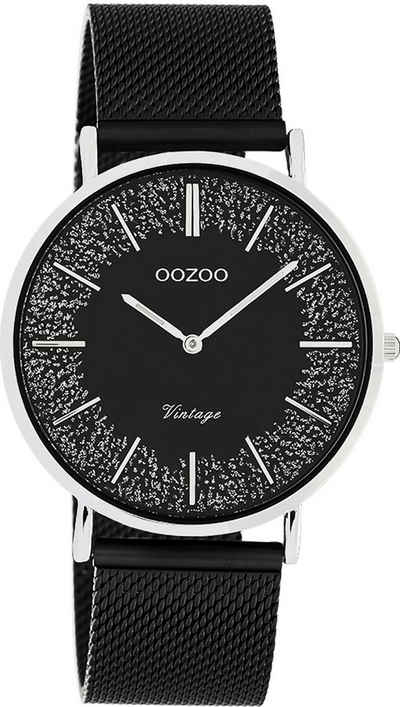 OOZOO Quarzuhr Oozoo Damen Armbanduhr schwarz Analog, Damenuhr rund, groß (ca. 40mm) Edelstahlarmband, Casual-Style