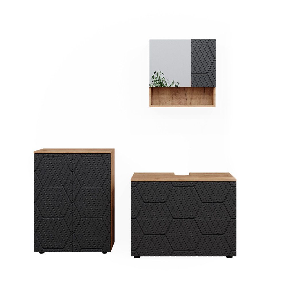 Vicco Badmöbel-Set Irma, Goldkraft Eiche/Anthrazit, 3 günstig online kaufen