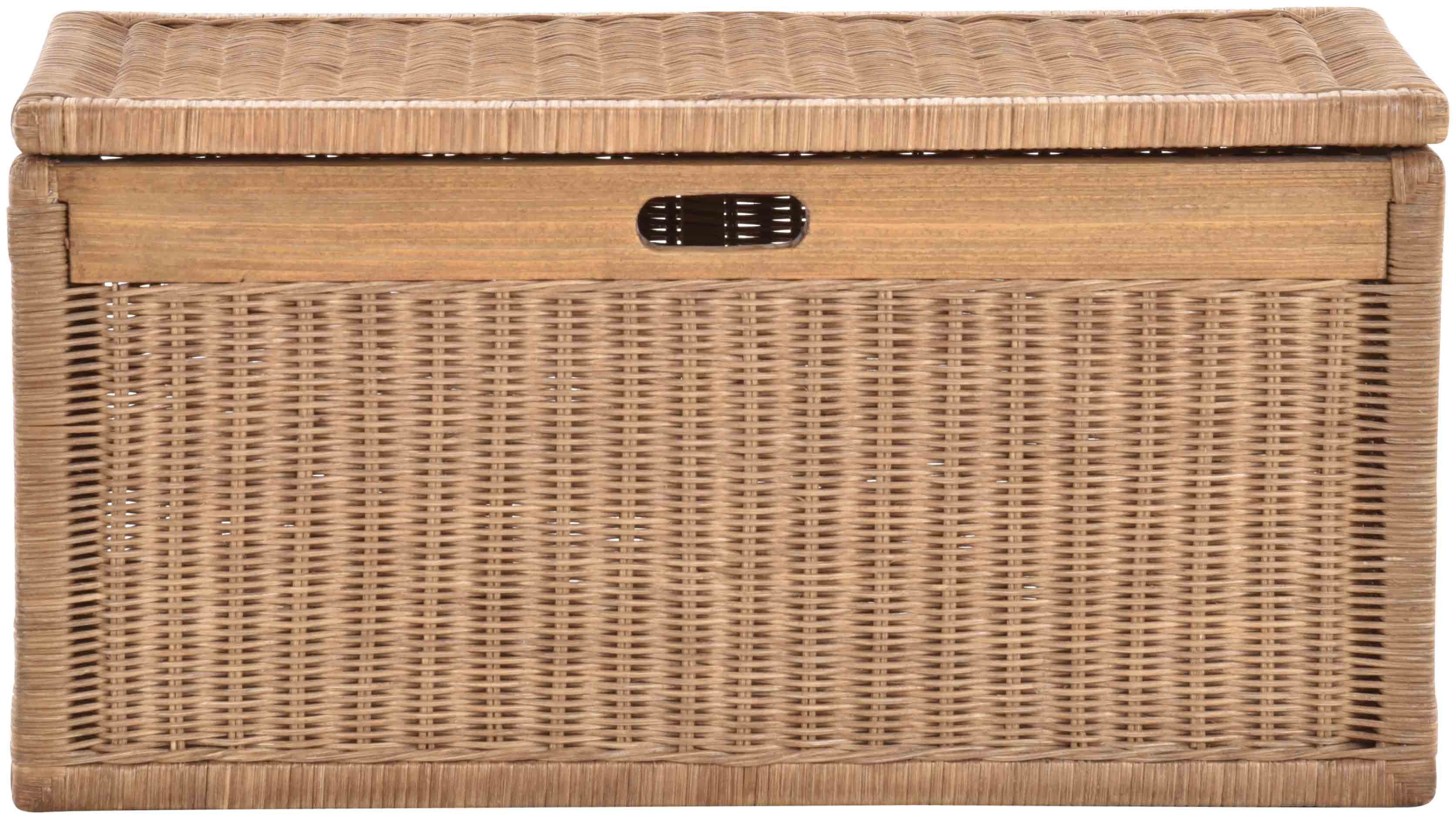Krines Home Wäschetruhe Korb mit Deckel Rattan geflochten Regalkorb Schrankkorb Aufbewahrung, 68 cm Breit, mit Klappdeckel