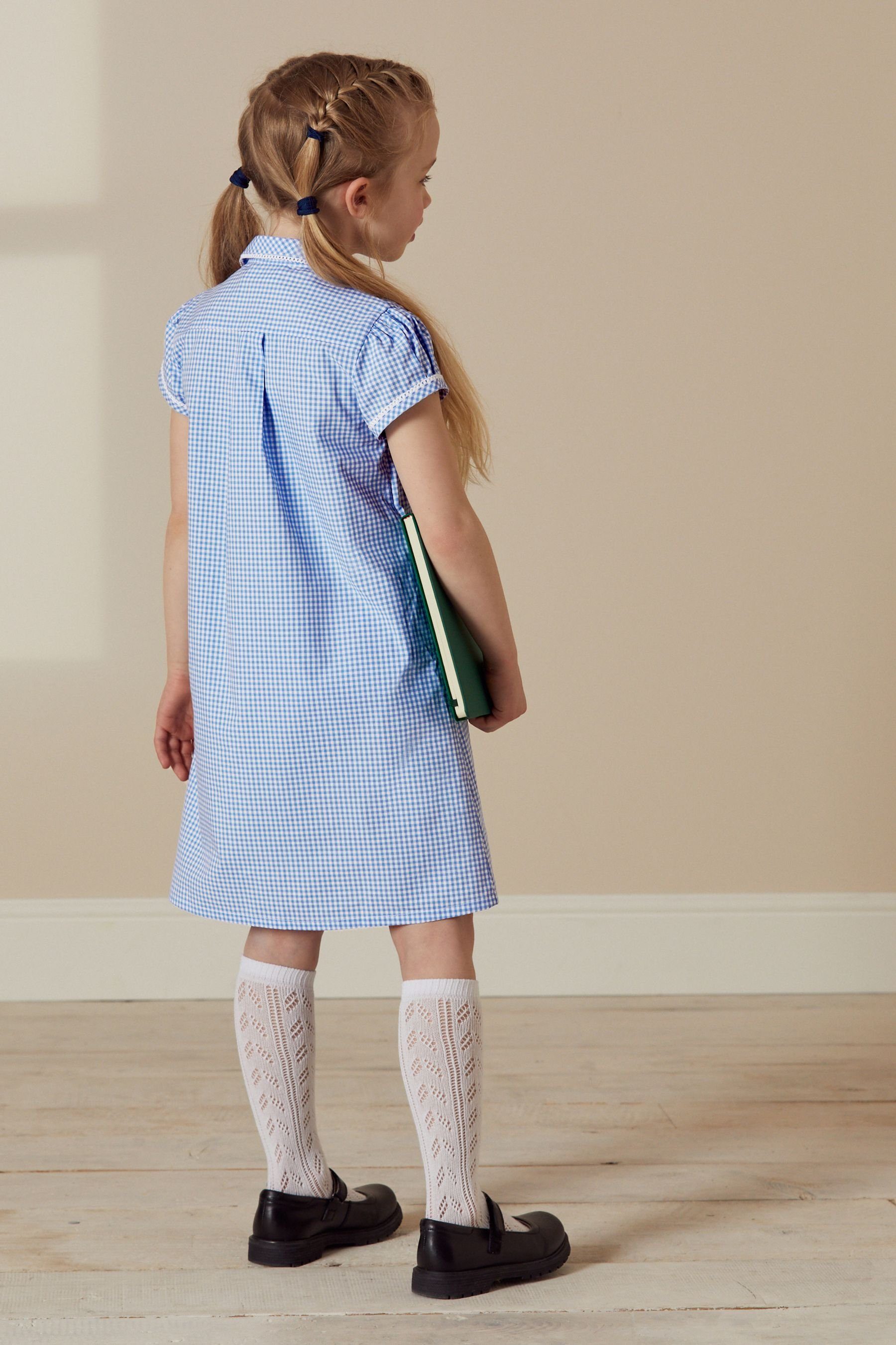 Next Karokleid Kleid mit Vichykaros, Knopfleiste + Spitzenbesatz (1-tlg)