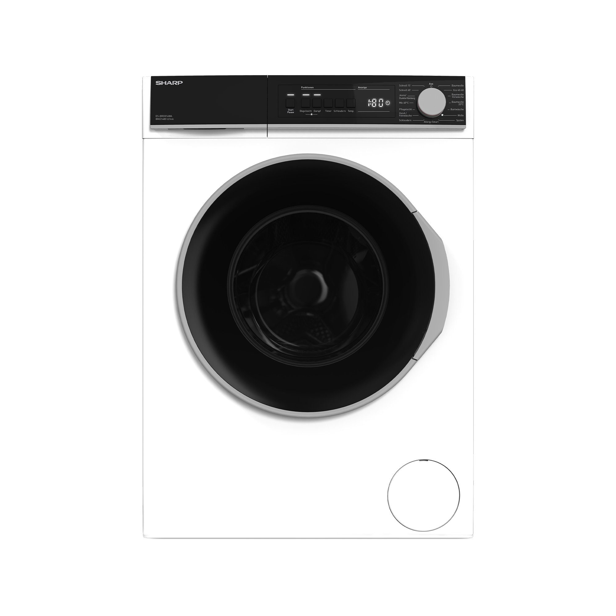 Sharp Waschmaschine ES-BRO814WA-DE, 8,00 kg, 1400 U/min, Einfaches Bügeln
