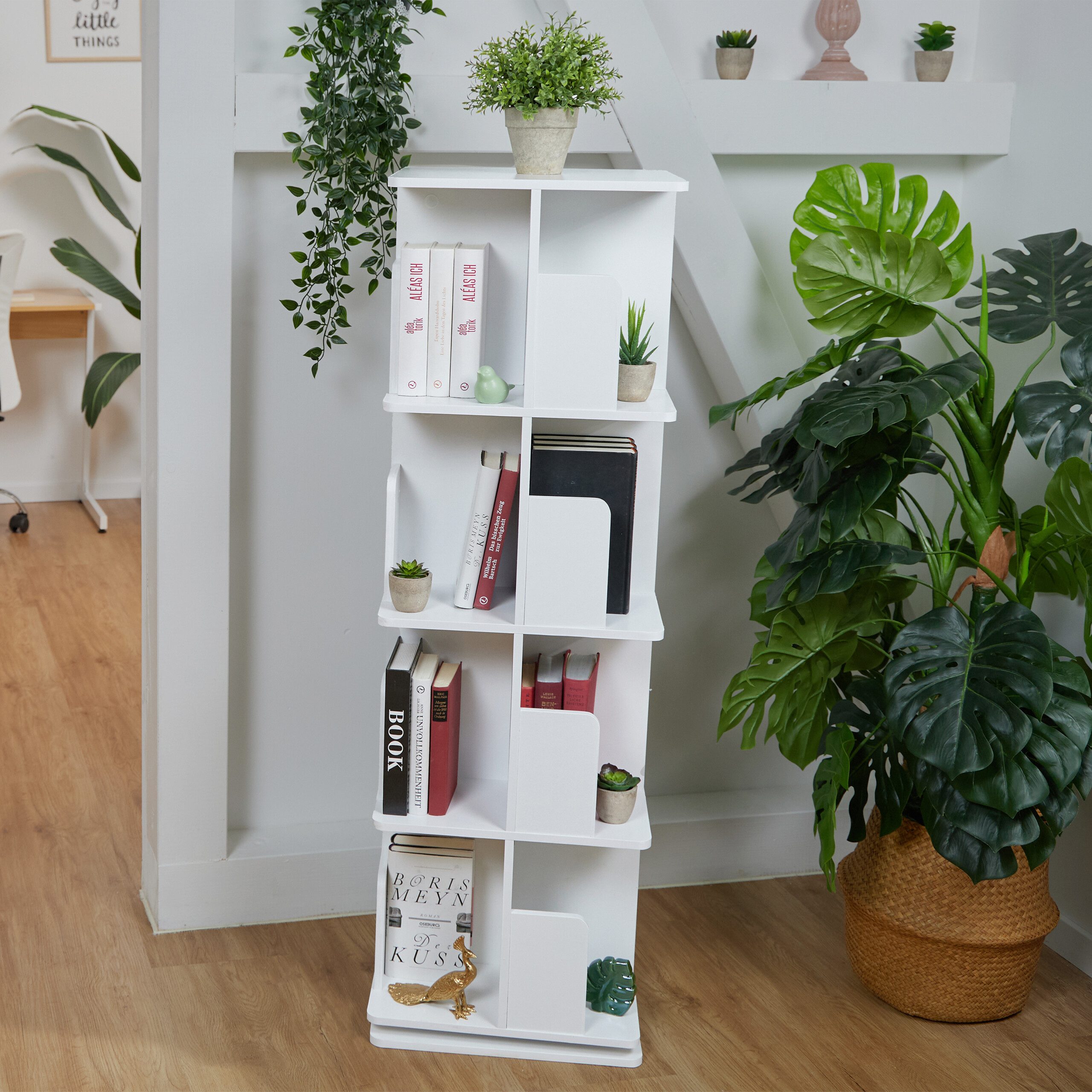 relaxdays Bücherregal Weißes Bücherregal drehbar, 4 günstig online kaufen