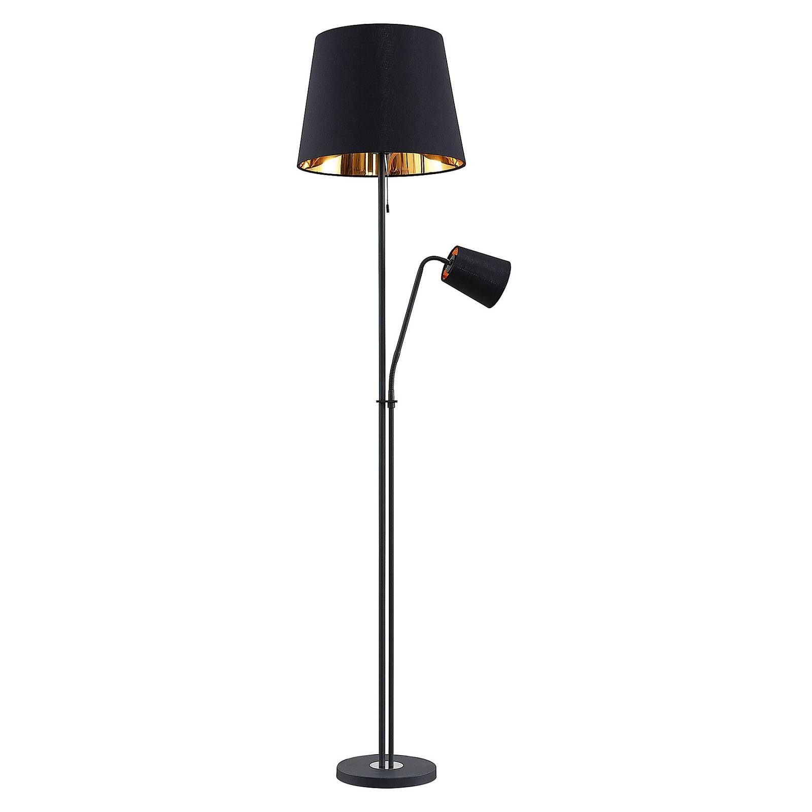 Lindby Stehlampe Efalia, Leuchtmittel nicht inklusive, Modern, Stahl, Textil, Schwarz, gold, 2 flammig, Stehleuchte