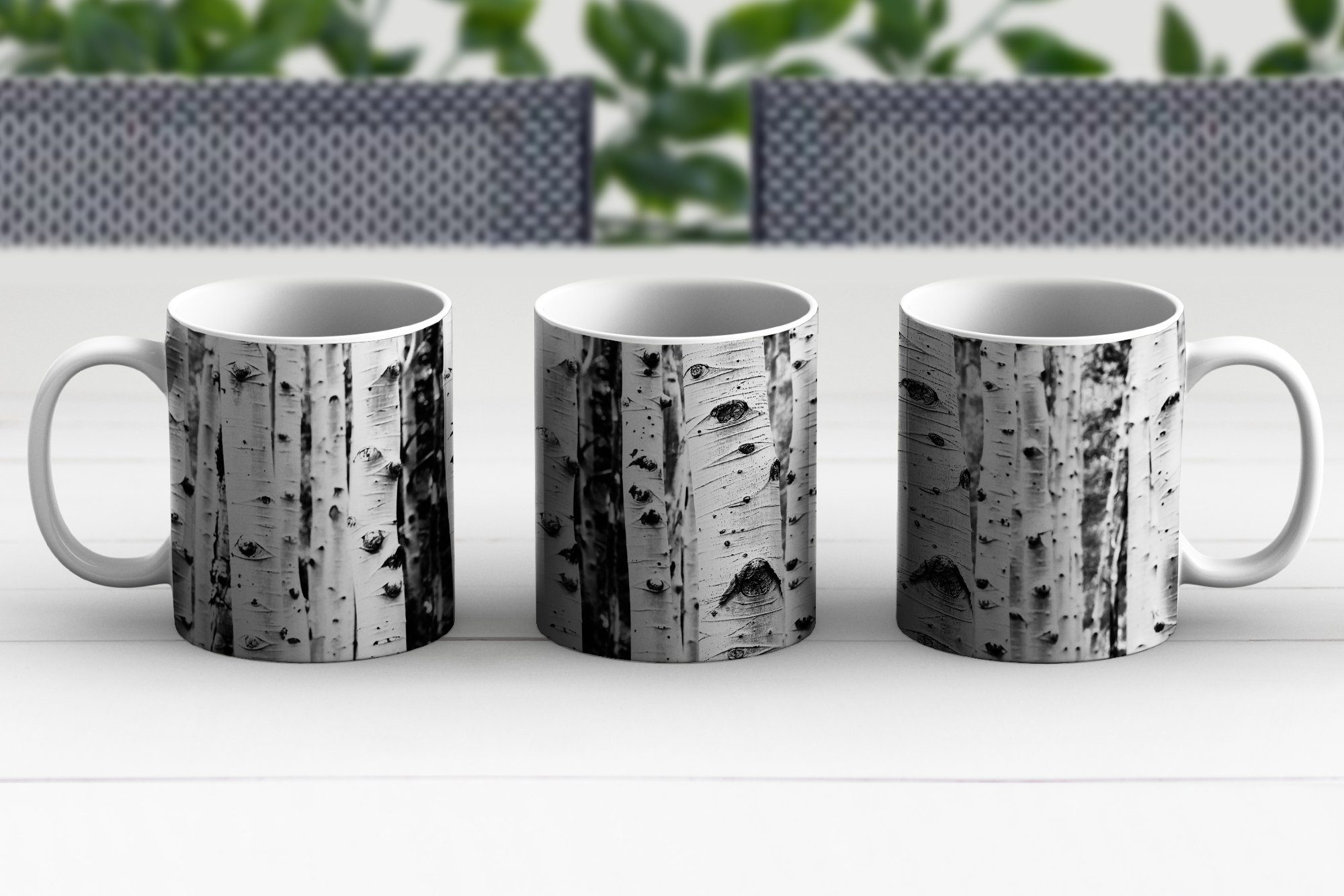 Holz Teetasse, Geschenk Natur, Bäume - und - - Becher, Schwarz Teetasse, weiß MuchoWow Tasse Kaffeetassen, Keramik,