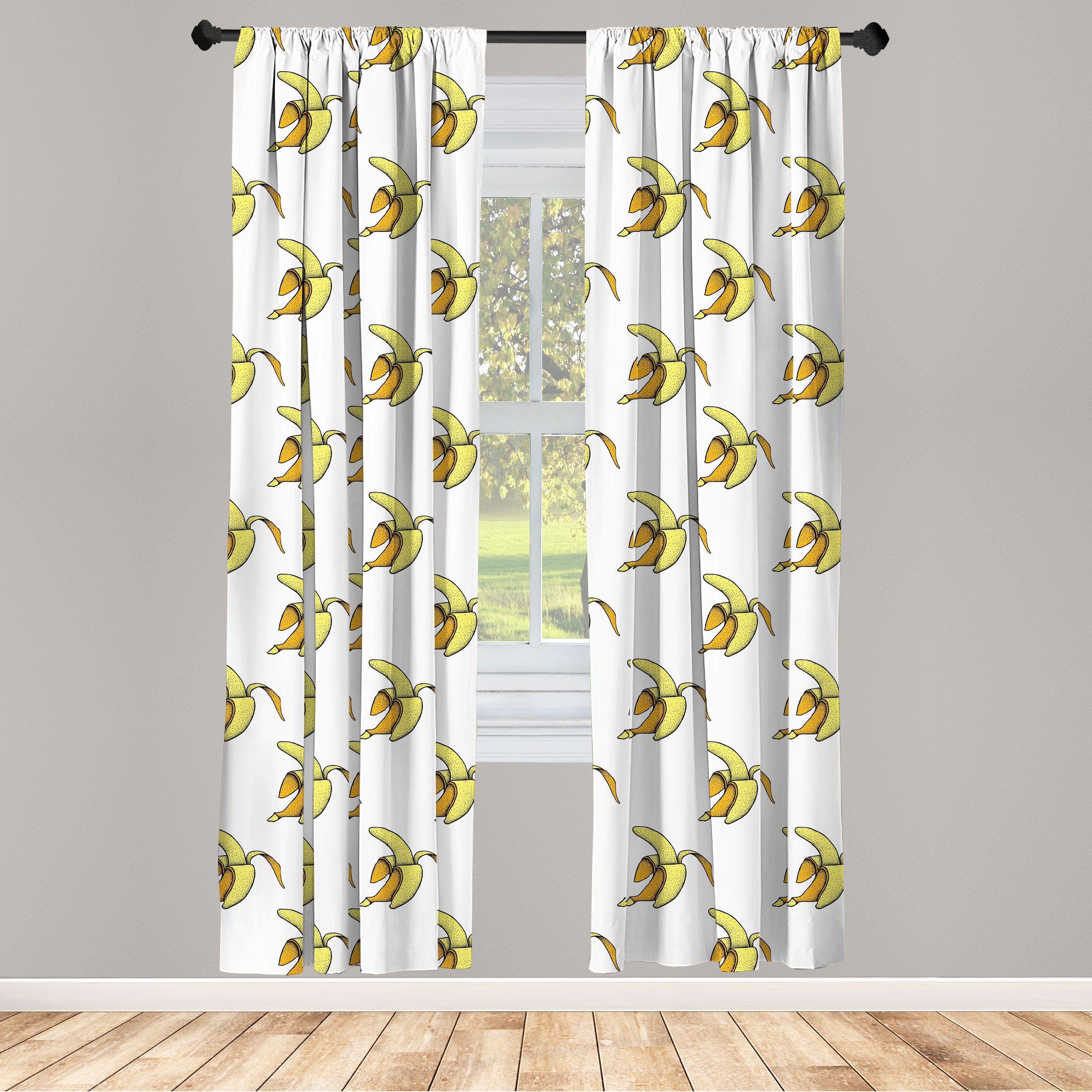 Gardine Vorhang für Wohnzimmer Banane Microfaser, Obst Schlafzimmer geschälte Vintage Gepunktete Abakuhaus, Dekor
