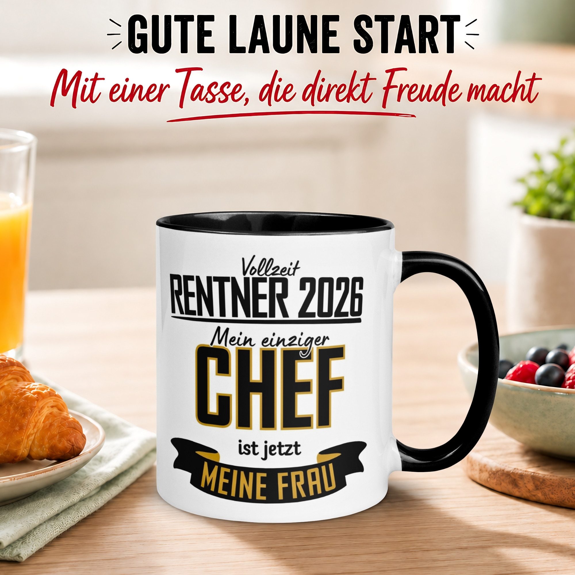 Momentals Tasse Rentner 2026 – Mein einziger Chef ist meine Frau – Geschenk Rente Mann, Gratis Versand · Links-&Rechtshänder · Spülmaschinenfest