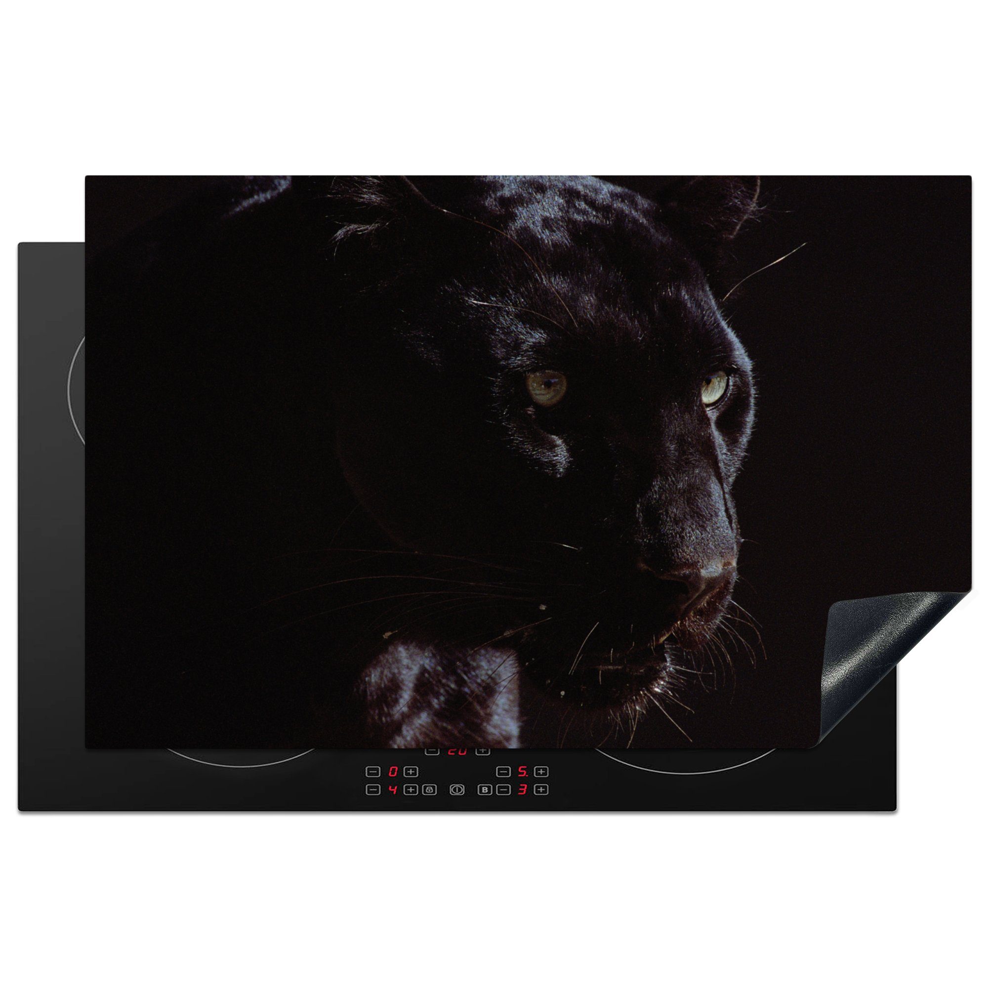 MuchoWow Herdblende-/Abdeckplatte Panther - Tier - Schwarz, Vinyl, (1 tlg), 81x52 cm, Induktionskochfeld Schutz für die küche, Ceranfeldabdeckung