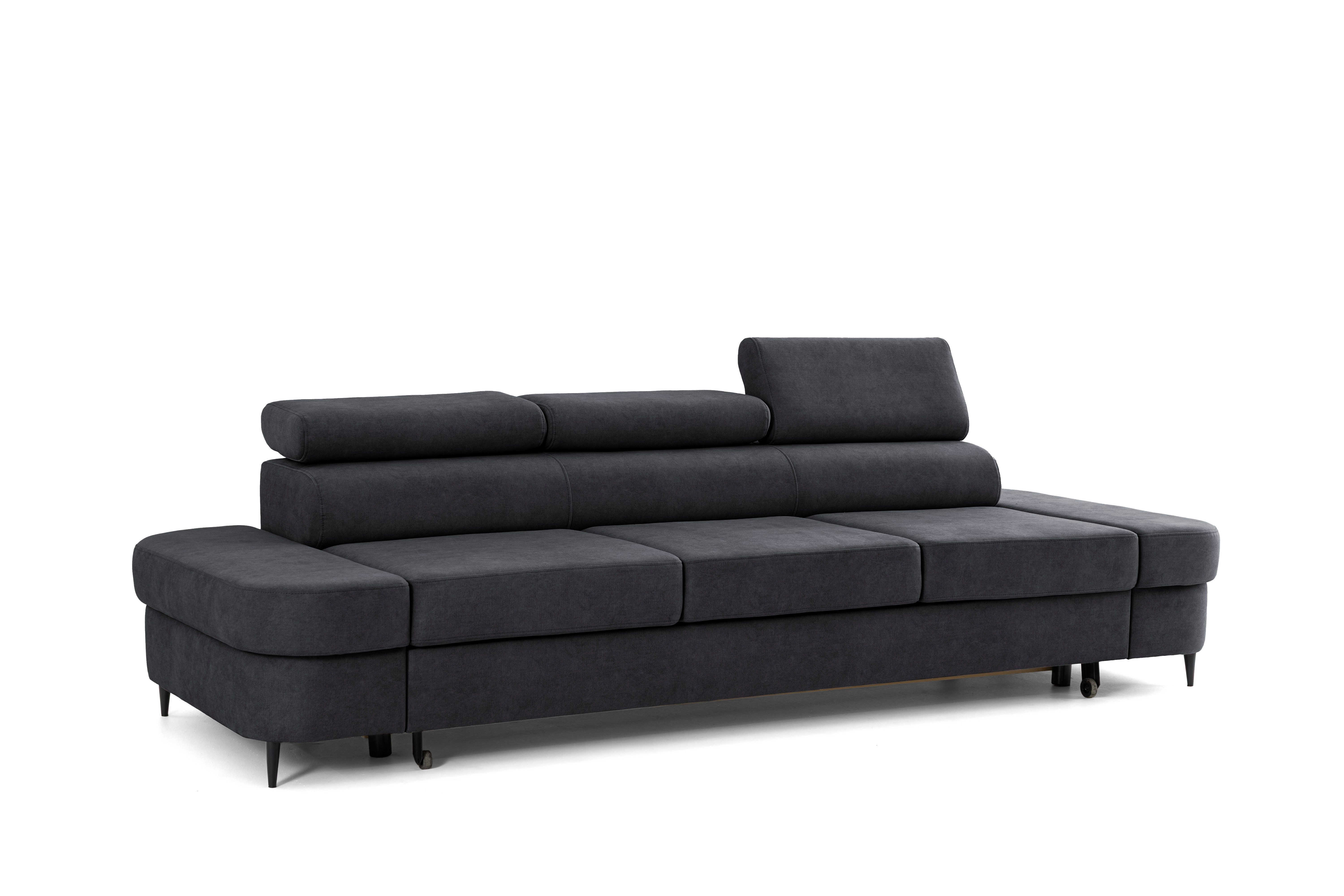 Muffo Sofa PRIAM, Modernes, minimalistisches Design, Sitzfüllung: T30-Schaum + gewellte Feder, Verstellbare Kopfstützen, Gelegentliche Schlaffunktion