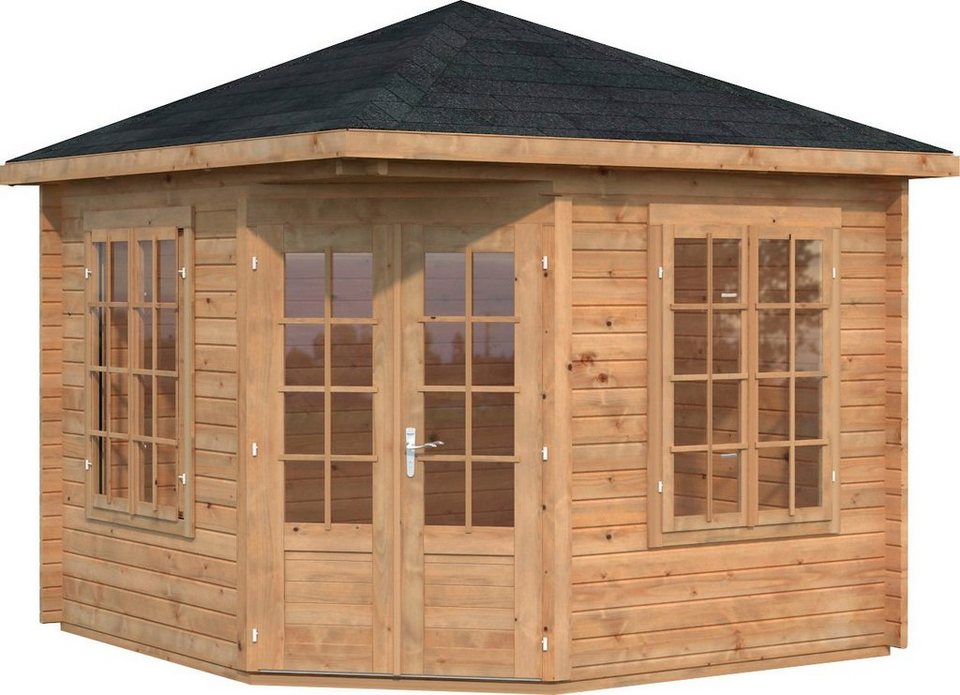 Palmako Gartenhaus Pavillon Melanie, BxT: 322x322 cm, hellbraun,  Blockbohlen mit winddichter Chaletschnitt-Eckverbindung