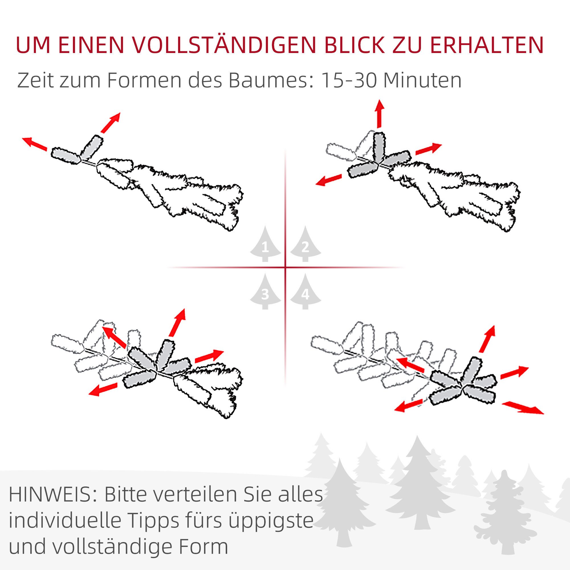 HOMCOM Künstlicher Weihnachtsbaum Tannenbaum mit 1290 Spitzen Christbaum inkl. Metallständer, Fichte, Klappsystem, flammhemmende Zweigspitzen – Bild 5 von 5