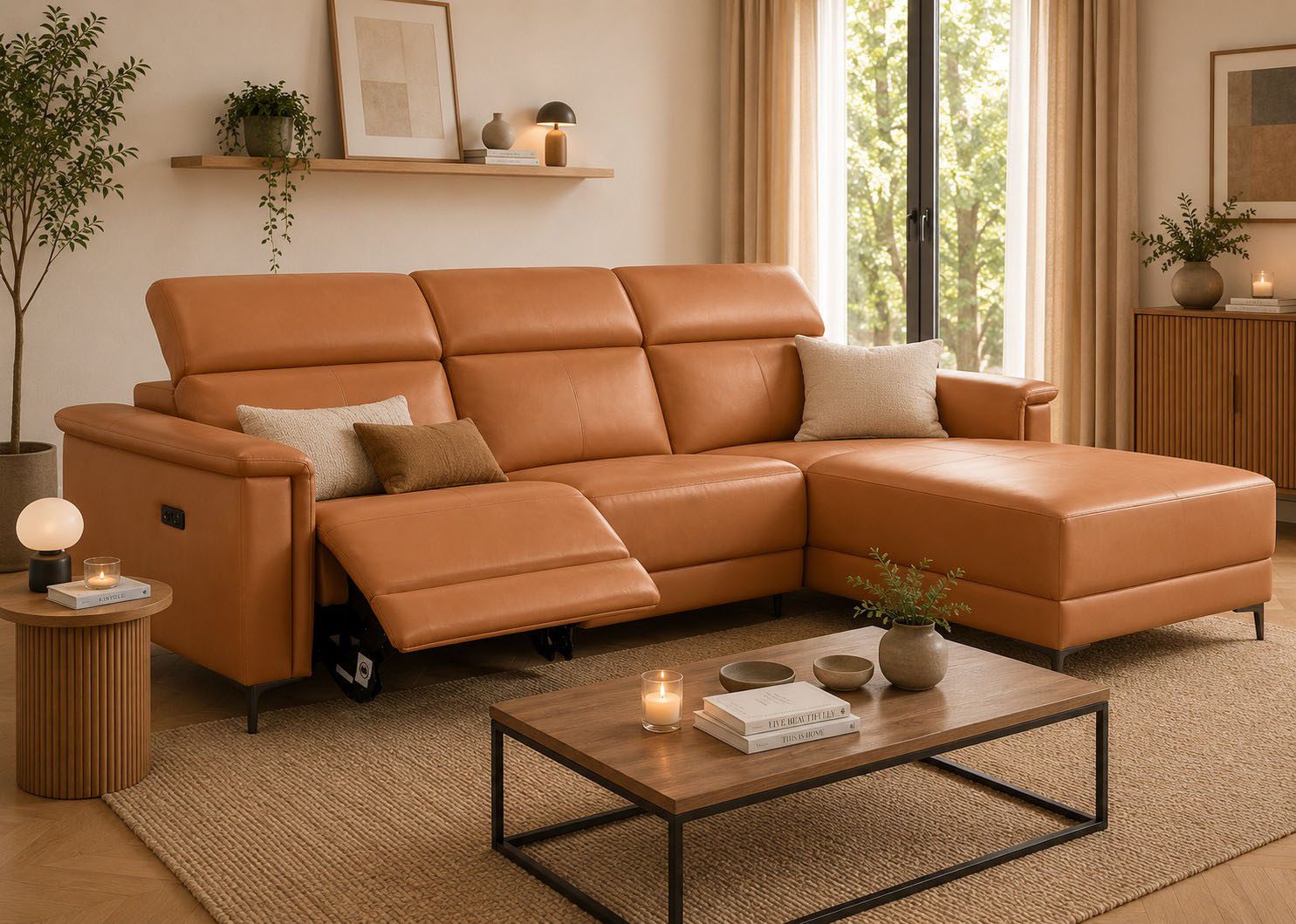 OTTO home Ecksofa LUND, Naturleder, L-Form, 261cm, man./elektr. Relaxfunktion (USB-A), und Kopfteilverstellung