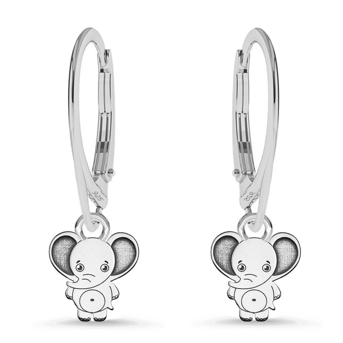 Goldene Hufeisen Paar Ohrhänger Elefant stabile Klapp Brisuren Damen Ohrringe aus 925 Silber Ohrhänger (1 Paar, inkl. Etui), Silberschmuck für Damen