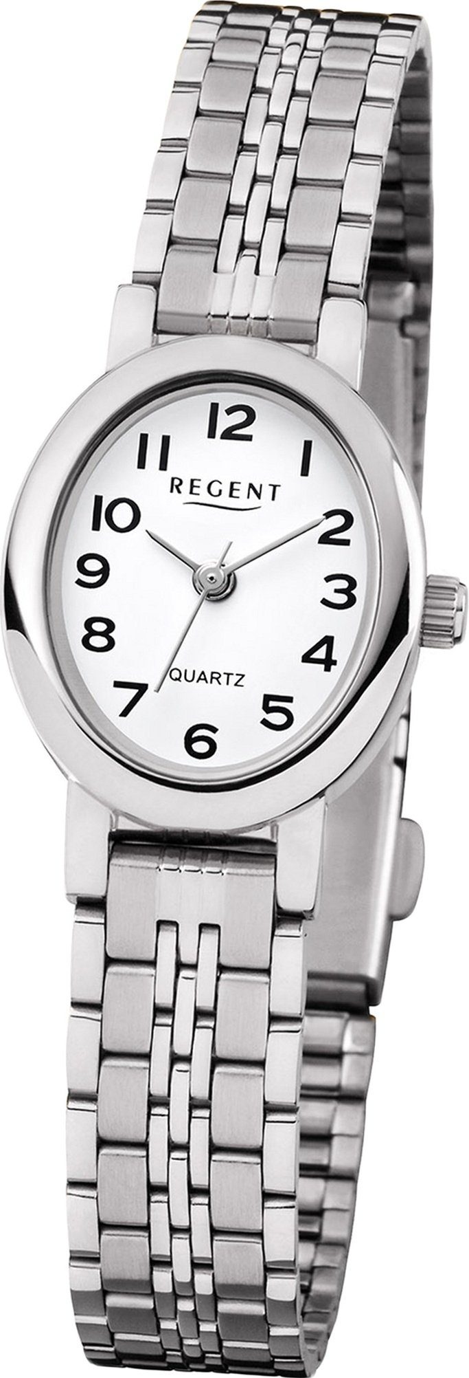 Regent Quarzuhr Regent Metall Damen Uhr F-1169 Analog, Damenuhr Metallarmband silber, ovales Gehäuse, klein (ca. 24mm)