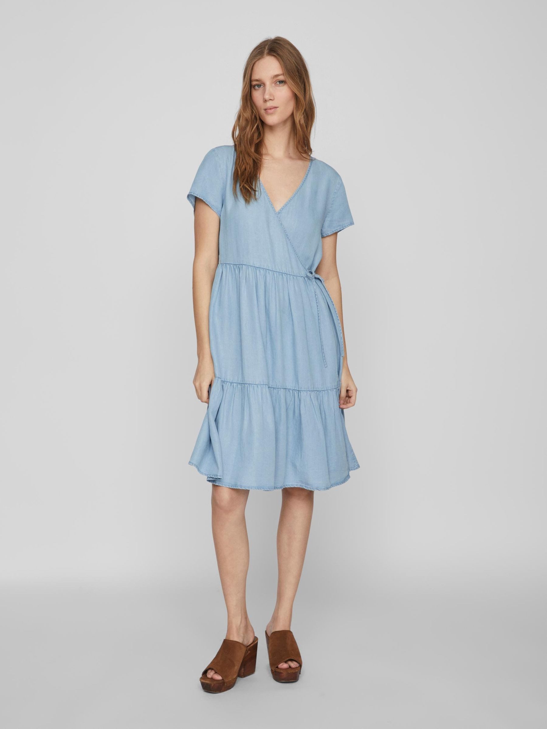 Vila Shirtkleid Mini Blusen Wickelkleid Kurzarm Dress ONLCARLY für (lang) VIGIVANI S/S WRAP DRESS