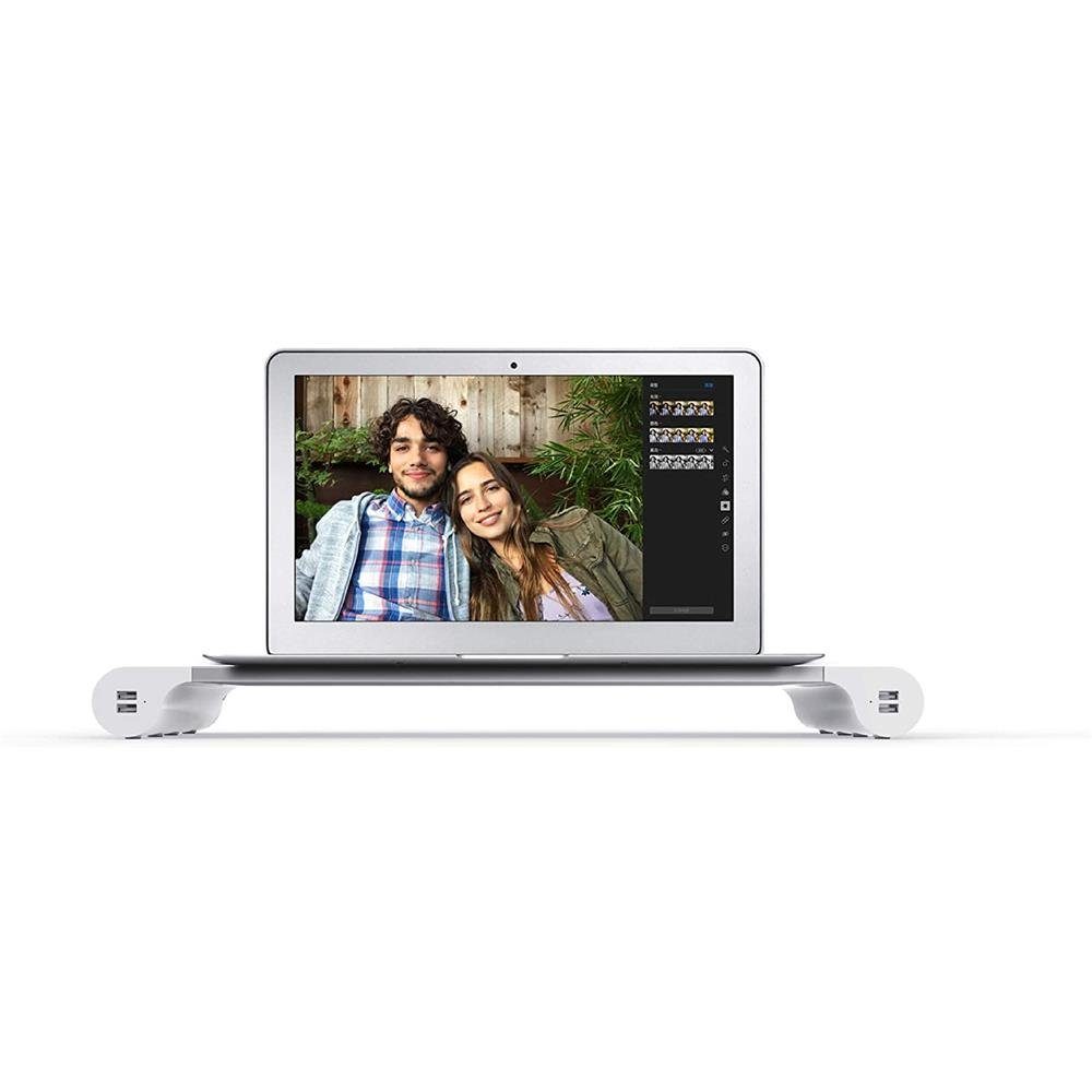 Terratec Monitor-Halterung Spacebar, (Monitor Stand mit 4 USB Ladeports / Ladestation, Aluminium, Monitorständer, Monitorerhöhung, Monitor-Ständer, weiß/grau)