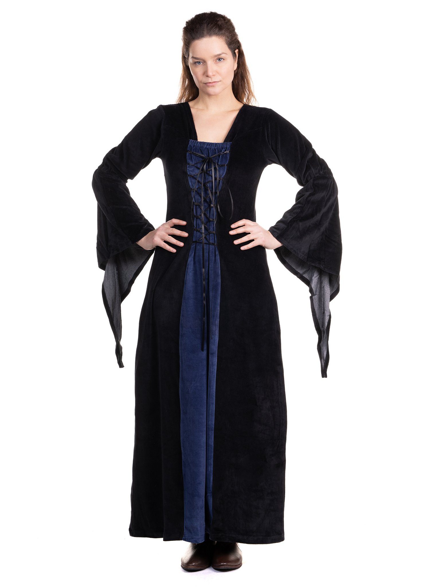 Hexen-Kostüm Burgherrin Samtkleid schwarz-blau