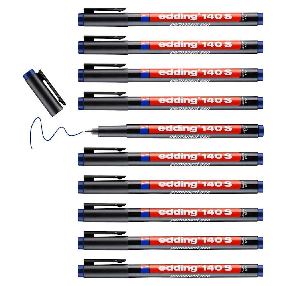 edding Permanentmarker Pen 140 S (Super Fine), 0,3 mm, blau, 10 Stück
